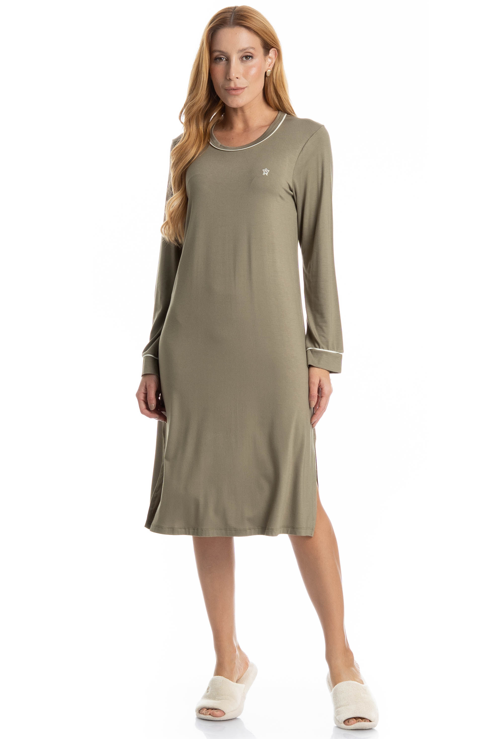 Camisão Midi Manga Longa Lisa Verde - Imagem 1
