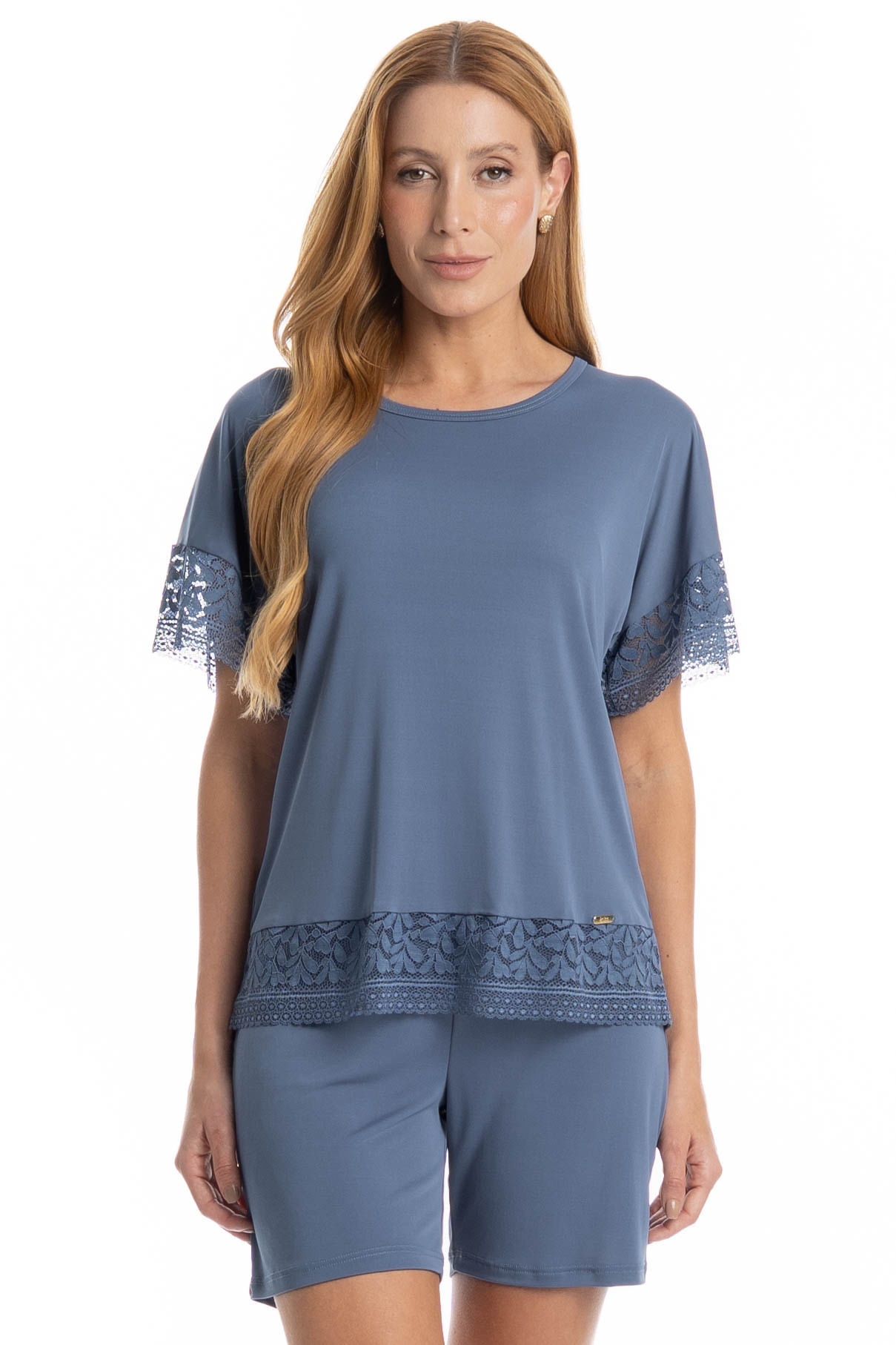 Pijama Feminino Shortão Amanda Azul-2 - Imagem 1