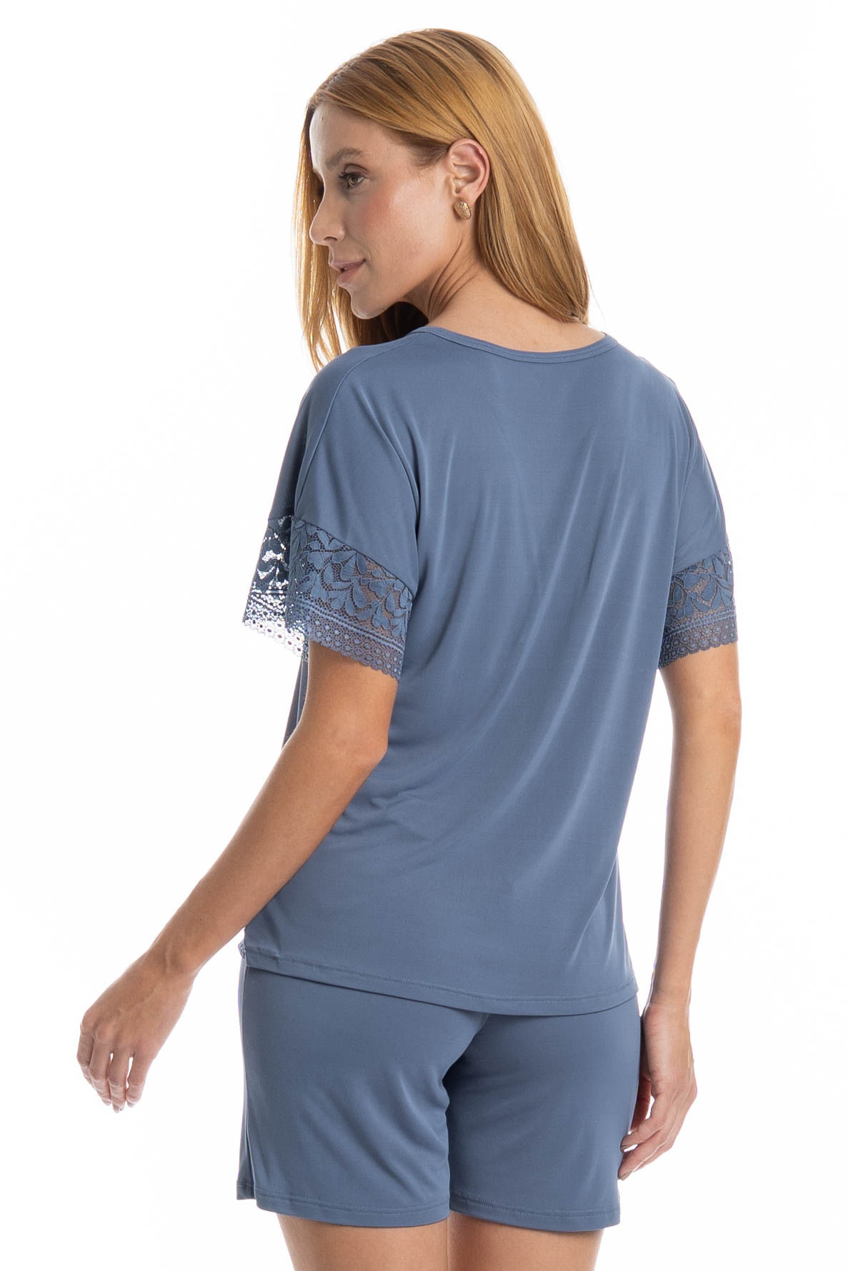 Pijama Feminino Shortão Amanda Azul-2 - Imagem 2