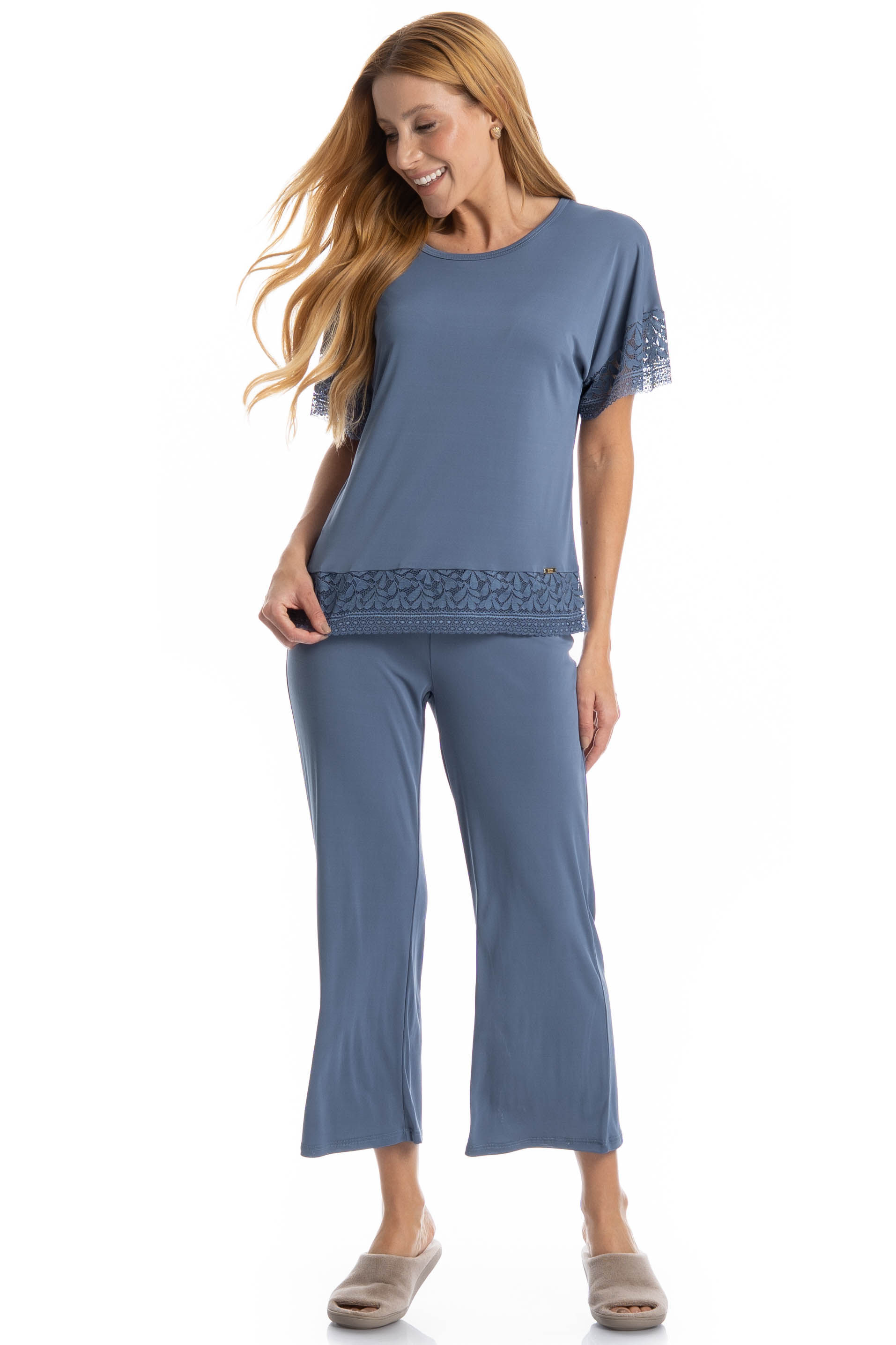 Pijama Feminino Capri Amanda Azul-2 - Imagem 1