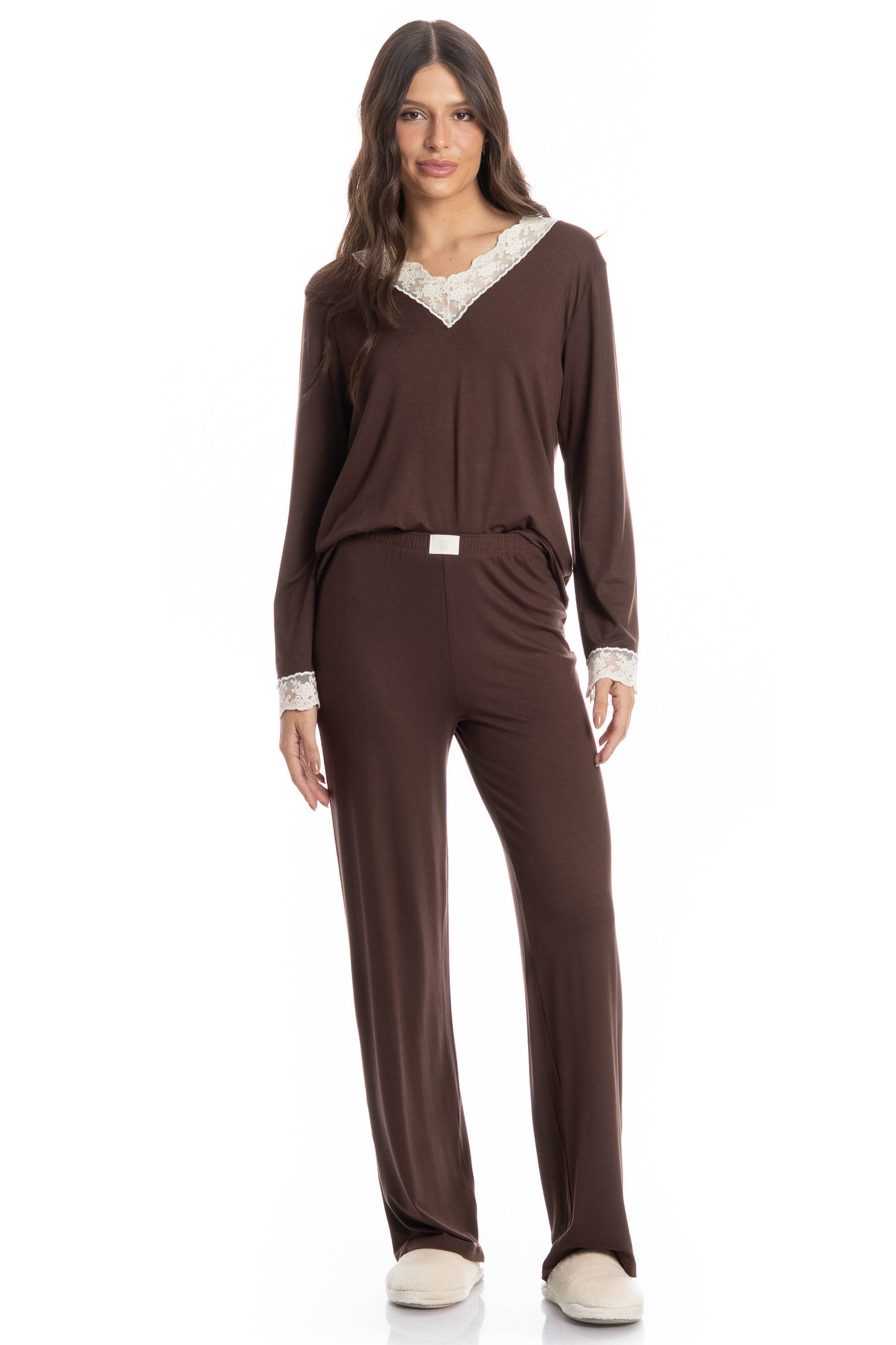 Pijama Longo Sépia Bege - Imagem 1