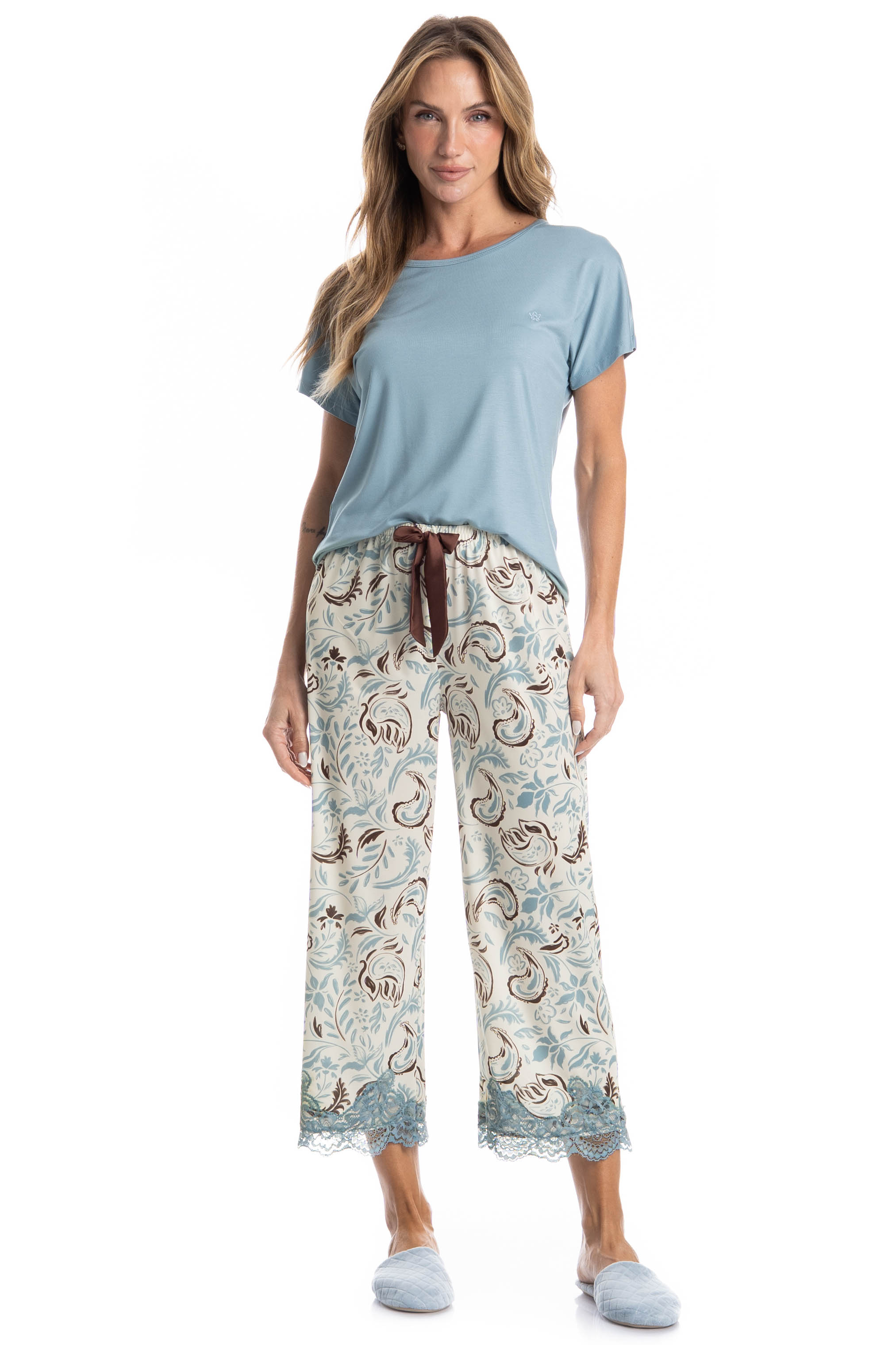 Pijama Feminino Capri Celeste Azul - Imagem 1