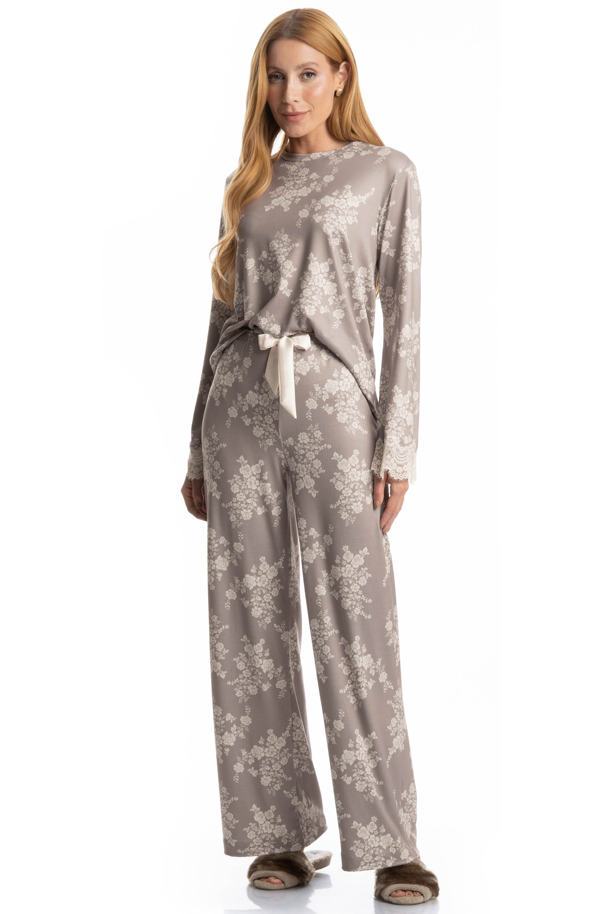 Pijama Wide Leg Clarisse Bege - Imagem 1