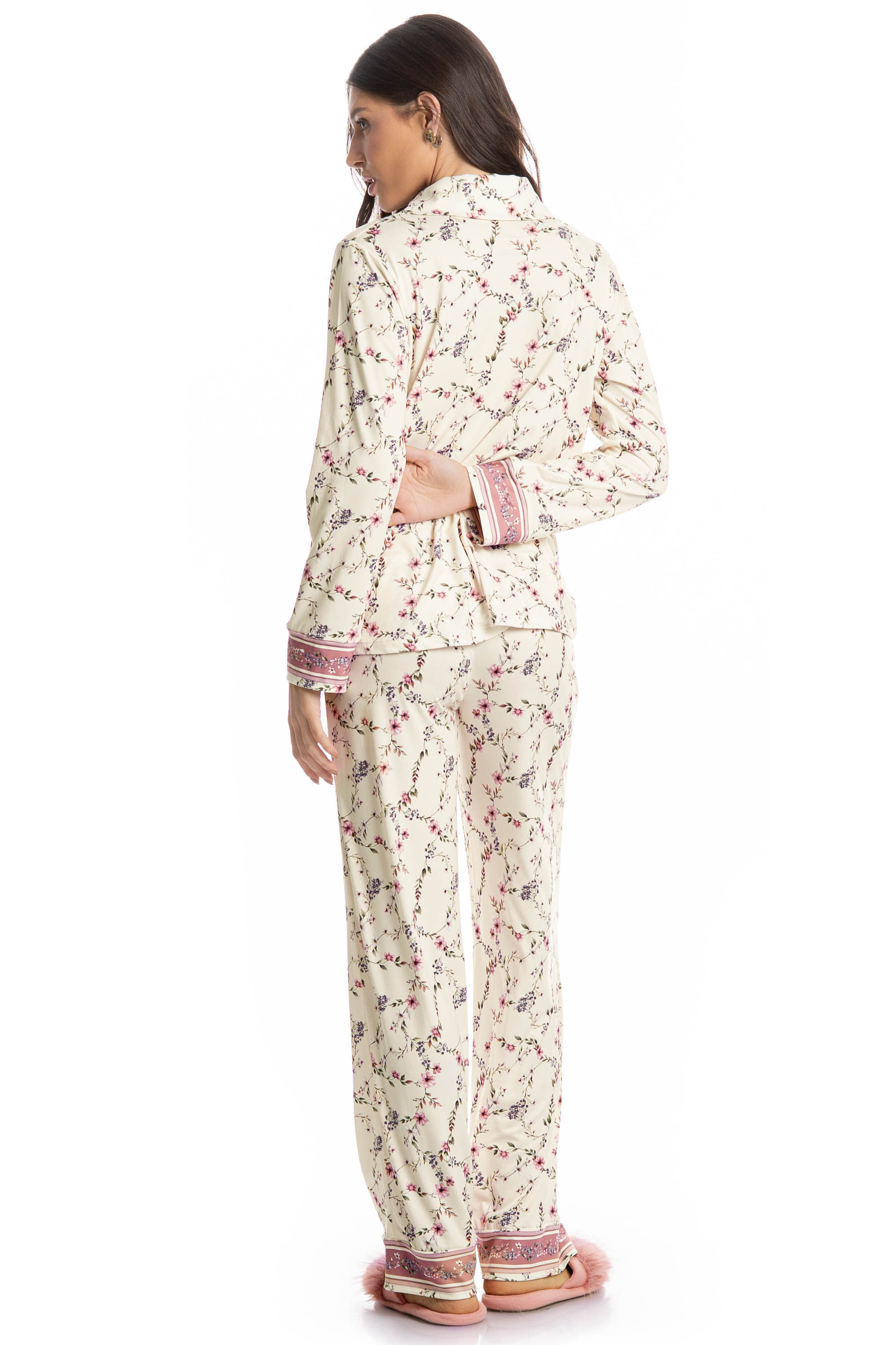 Pijama Longo Americano Flor Branco - Imagem 2