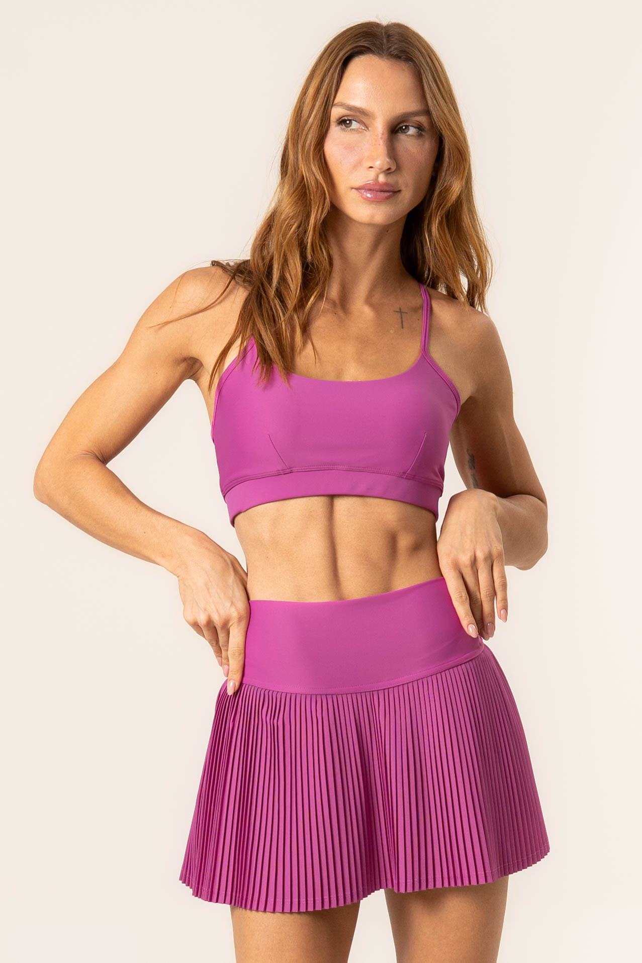 Short Saia Plissado Magenta Rosa-2 - Imagem 1