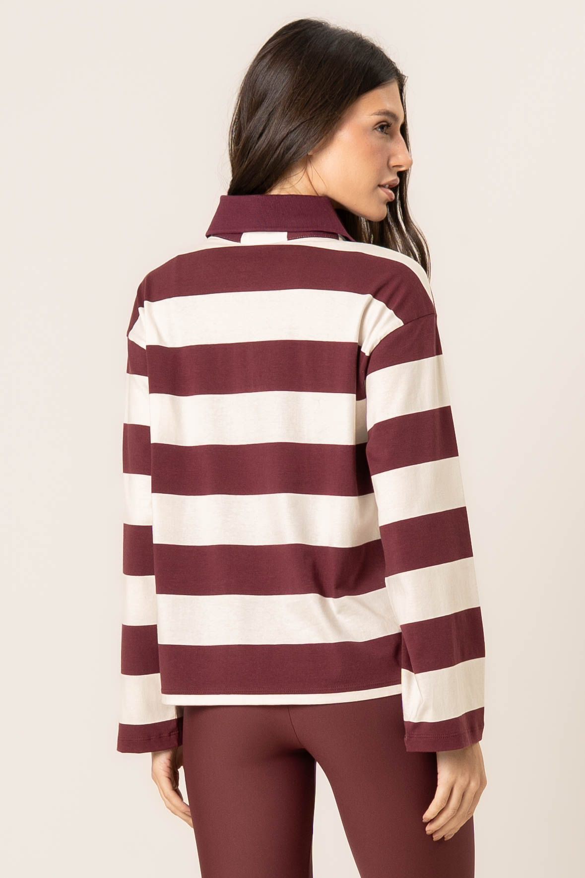 Blusa Manga Longa Polo Stripes Vinho - Imagem 2