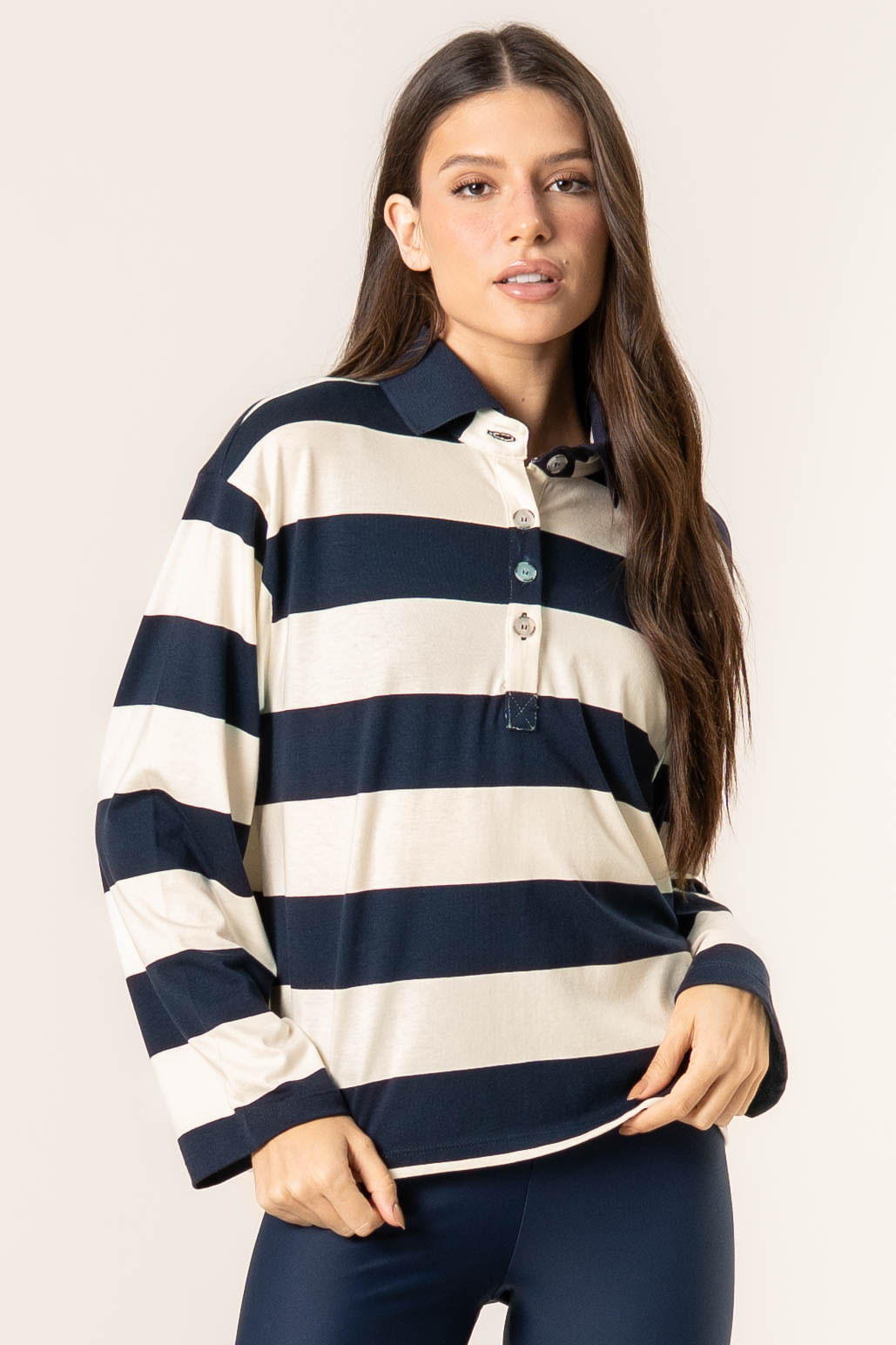 Blusa Manga Longa Polo Stripes Azul-marinho - Imagem 1