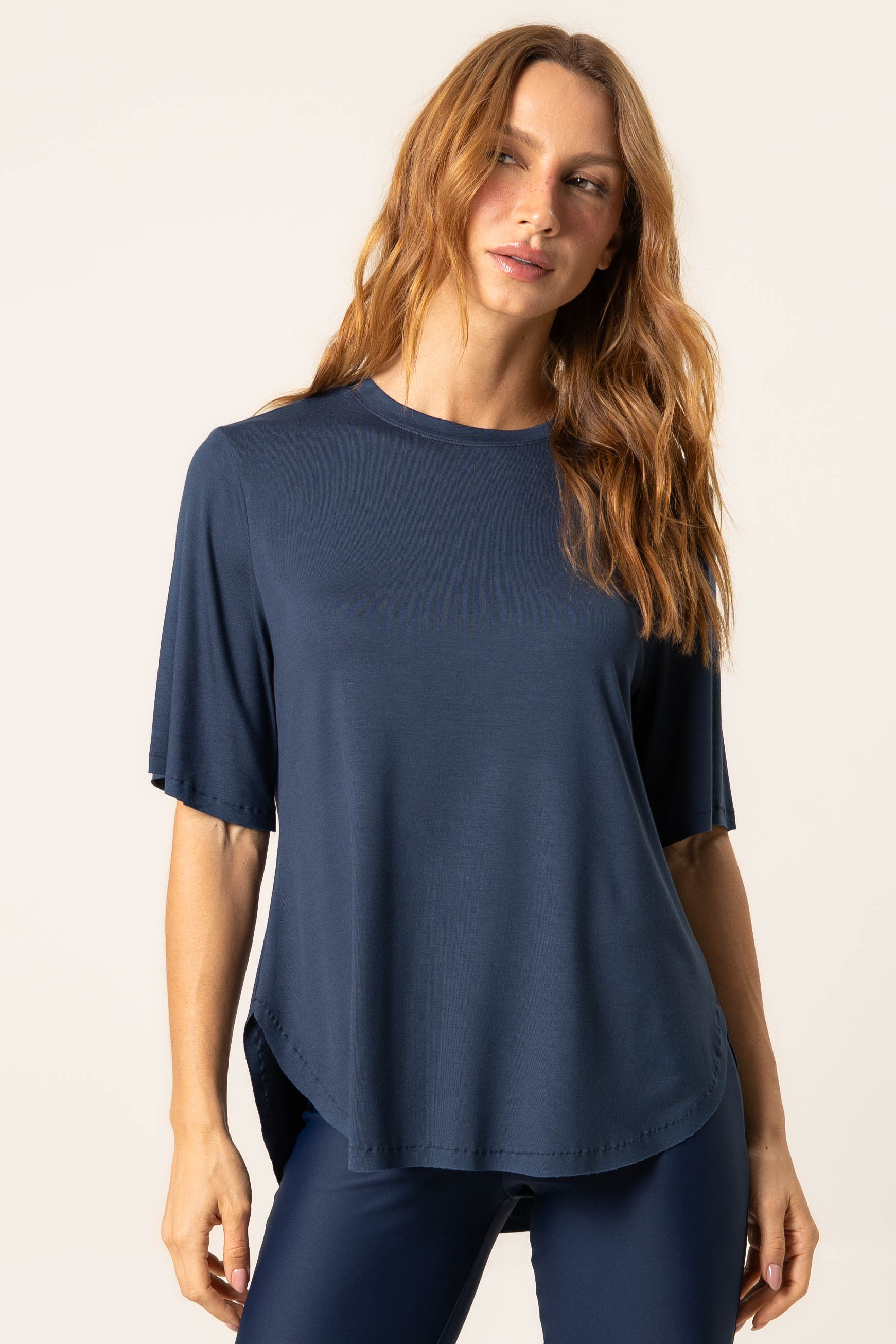 Camiseta Ampla Modal Lounge Azul-marinho - Imagem 1