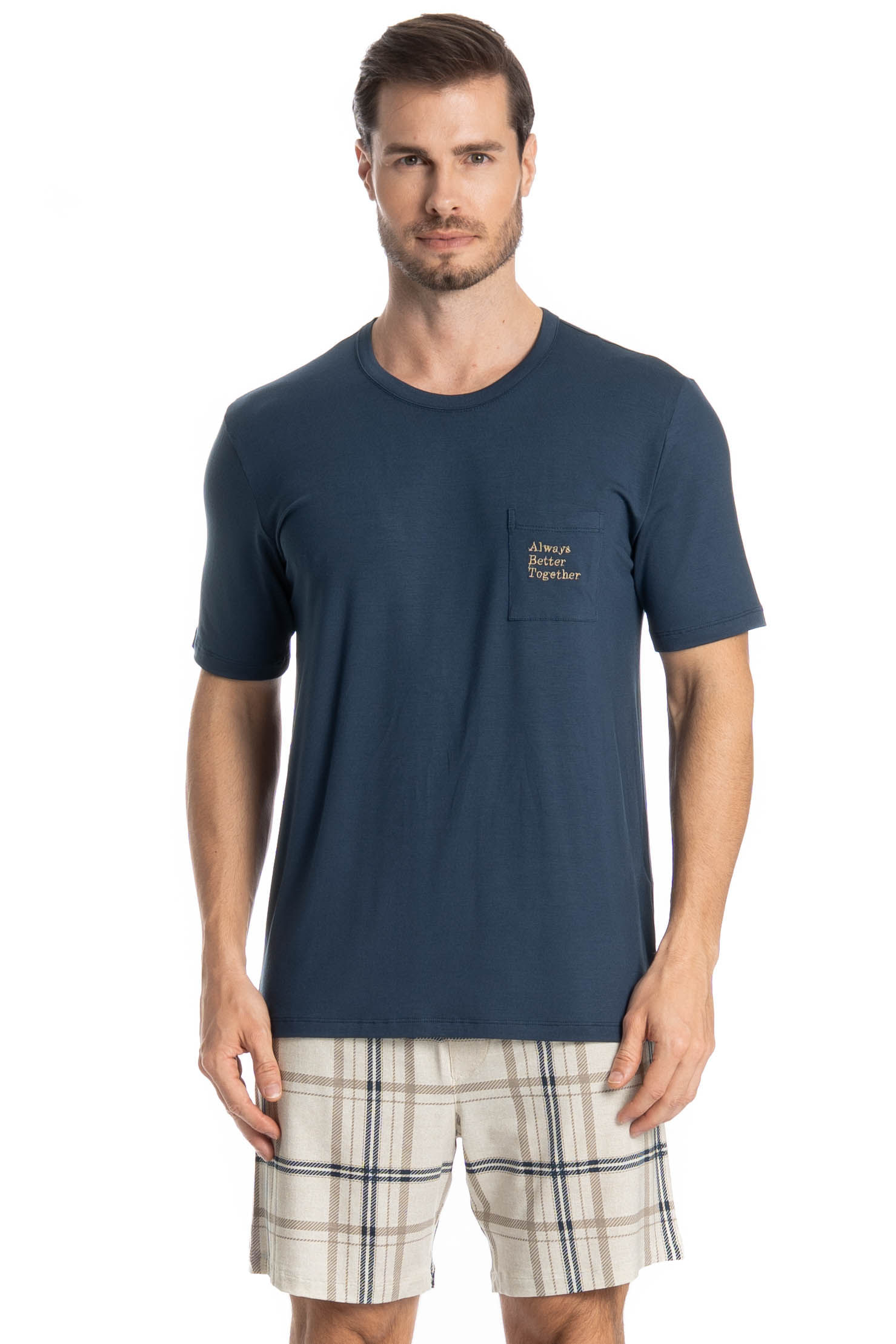 Pijama Masculino Curto Winter Azul-marinho - Imagem 1