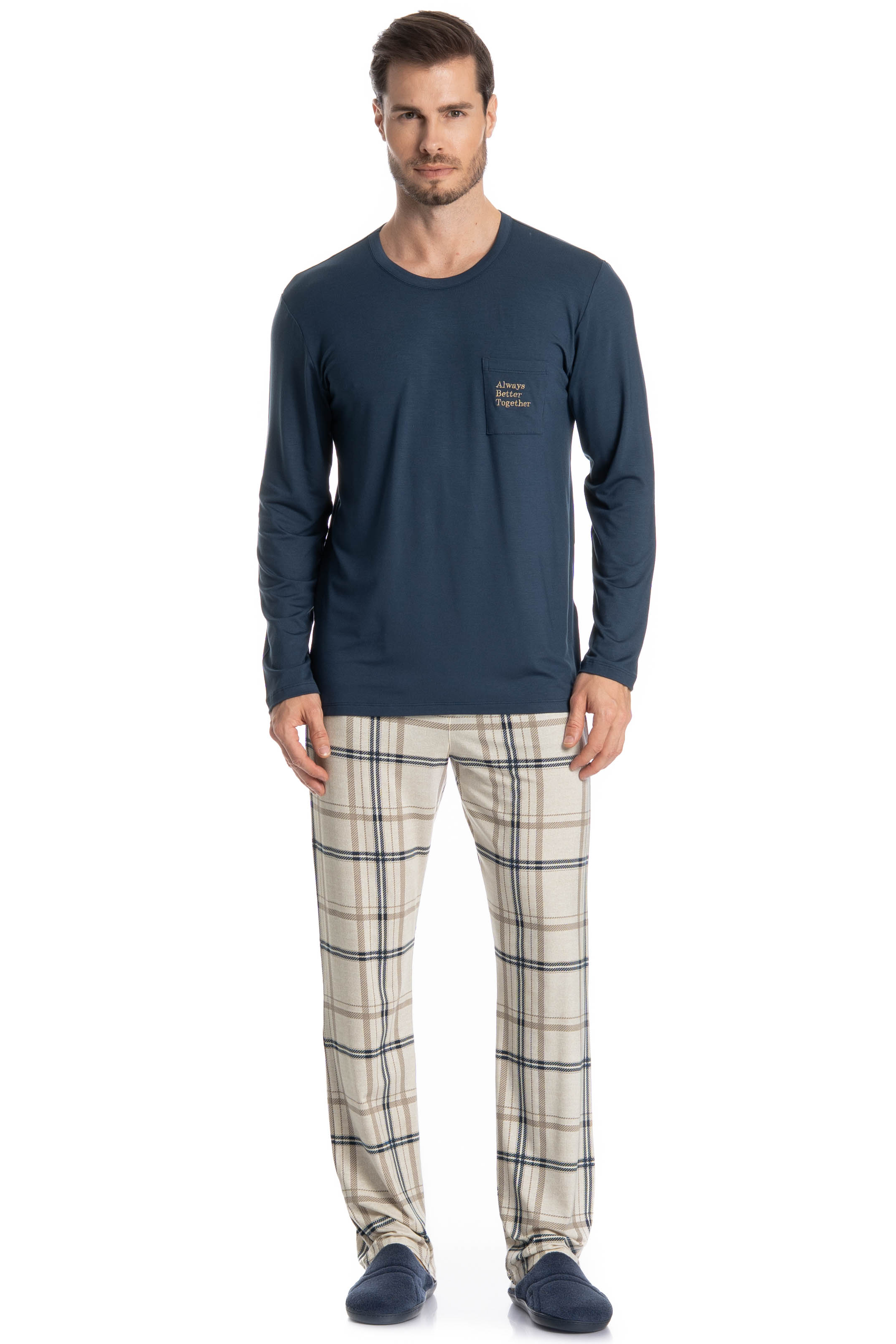 Pijama Masculino Longo Winter Azul-marinho - Imagem 1