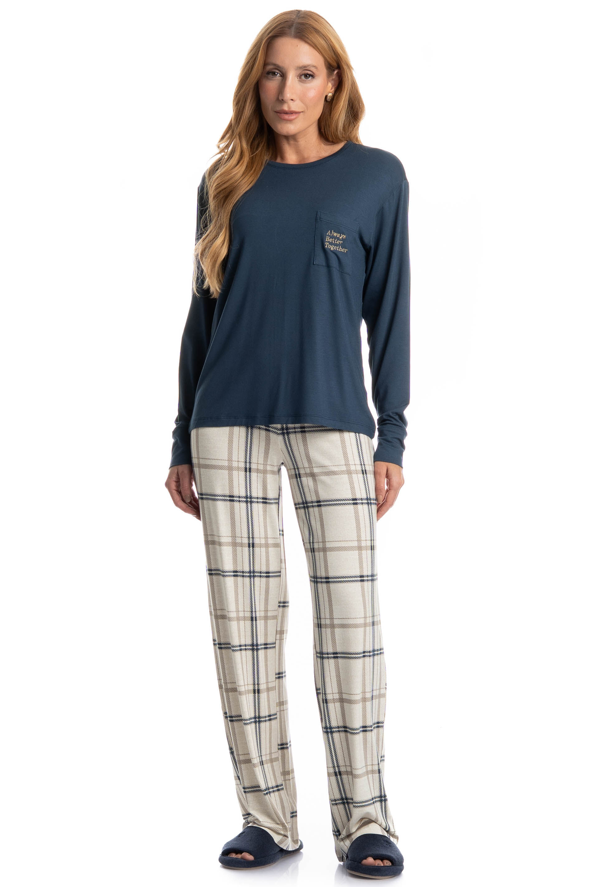 Pijama Feminino Longo Winter Azul-marinho - Imagem 1