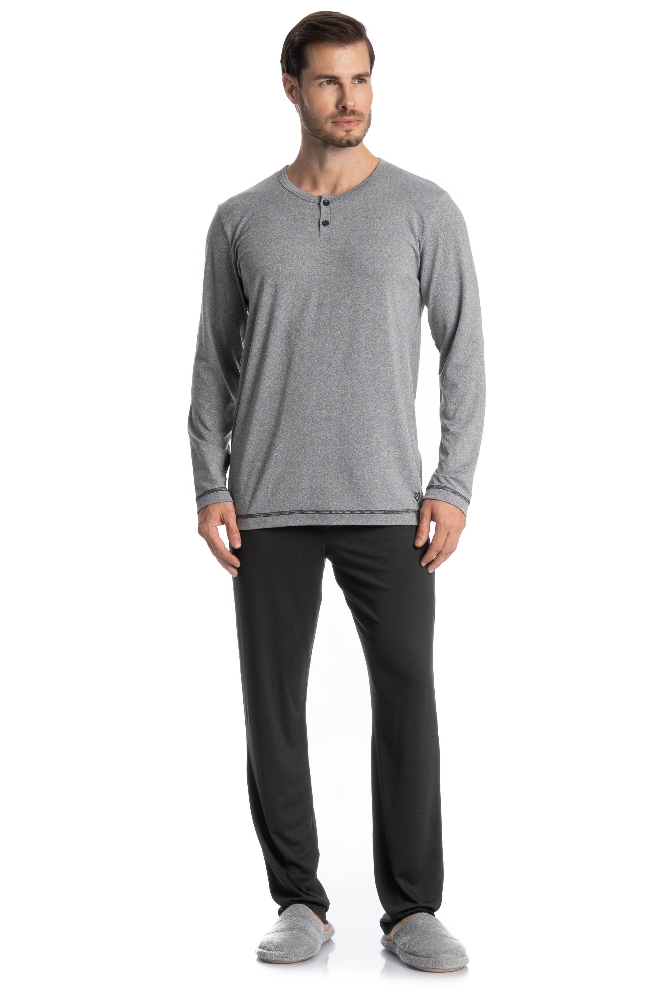 Pijama Longo Masculino Henri Cinza - Imagem 1