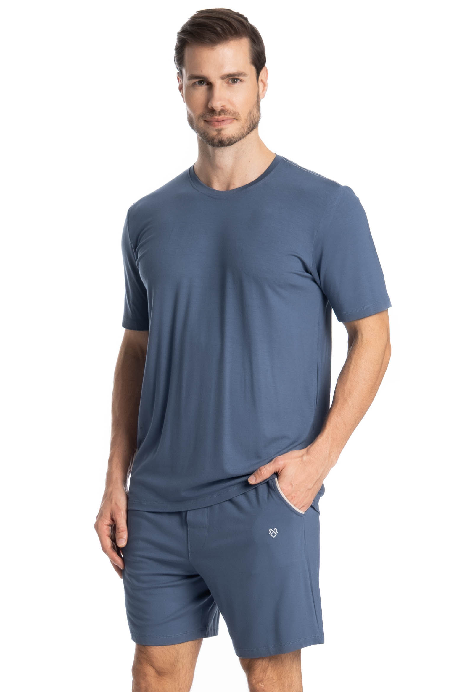 Pijama Lucca Curto Com Bolso Azul-2 - Imagem 1