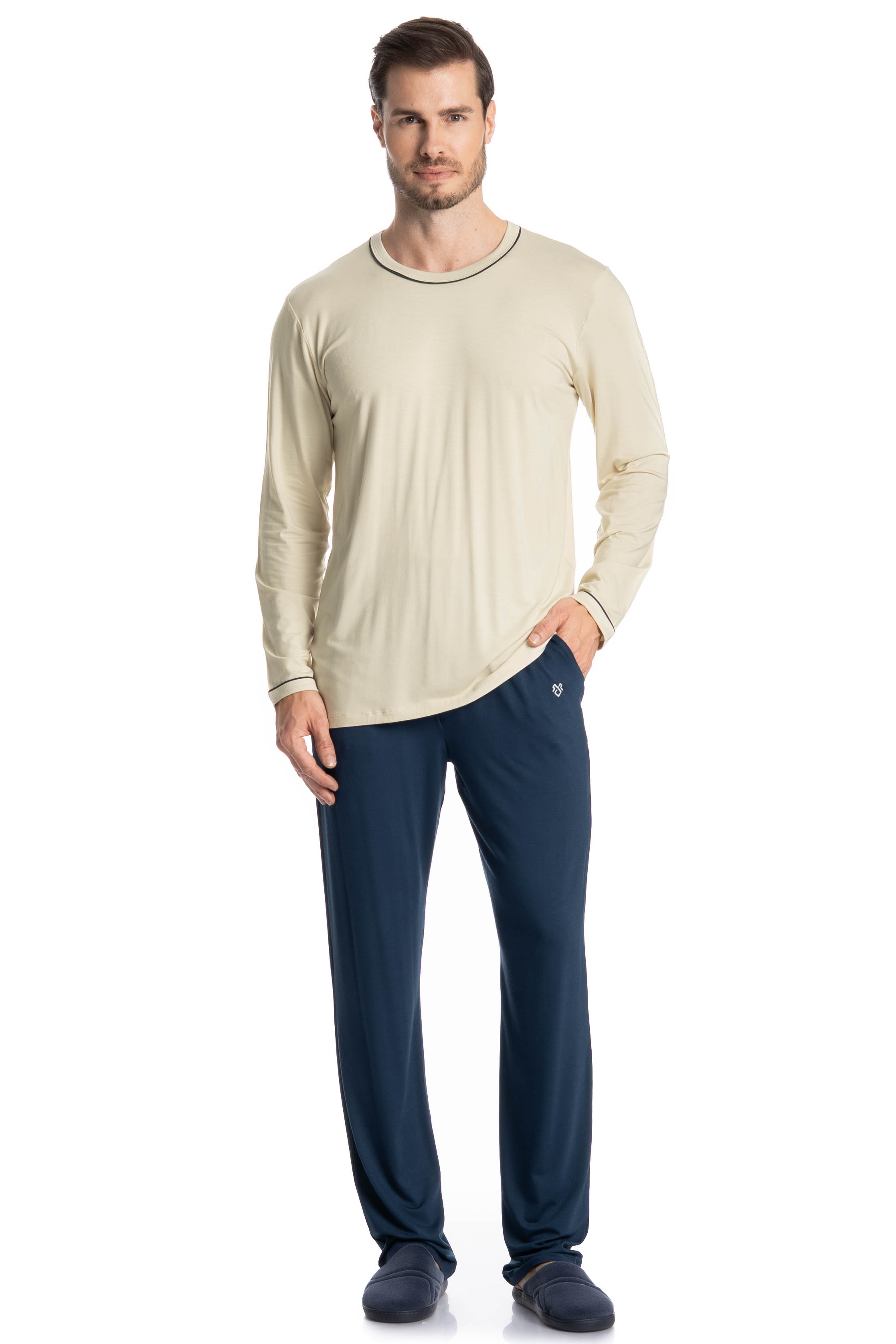 Pijama Masculino Longo Augusto Azul-marinho - Imagem 1