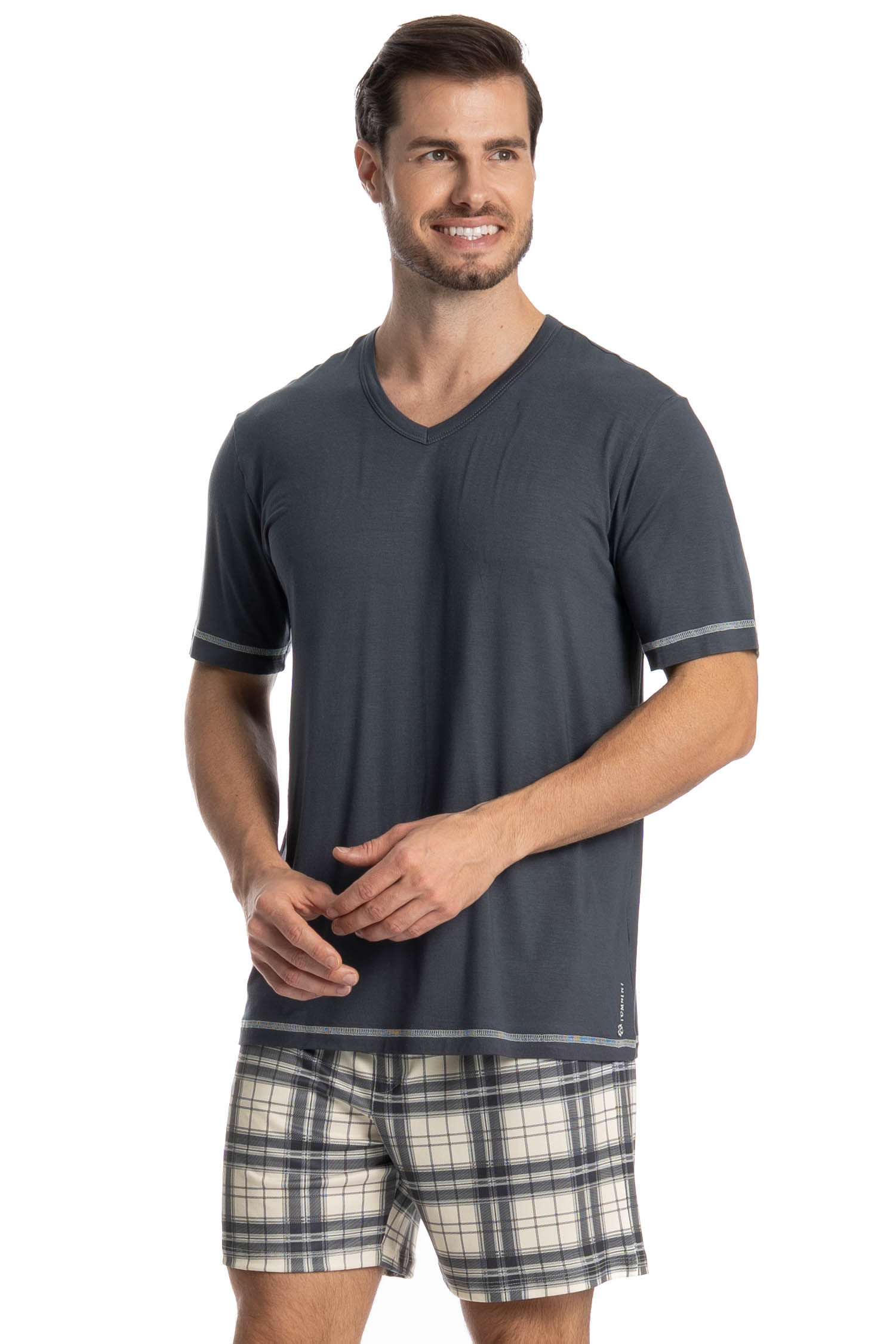 Pijama Masculino Curto Vicente Cinza - Imagem 1