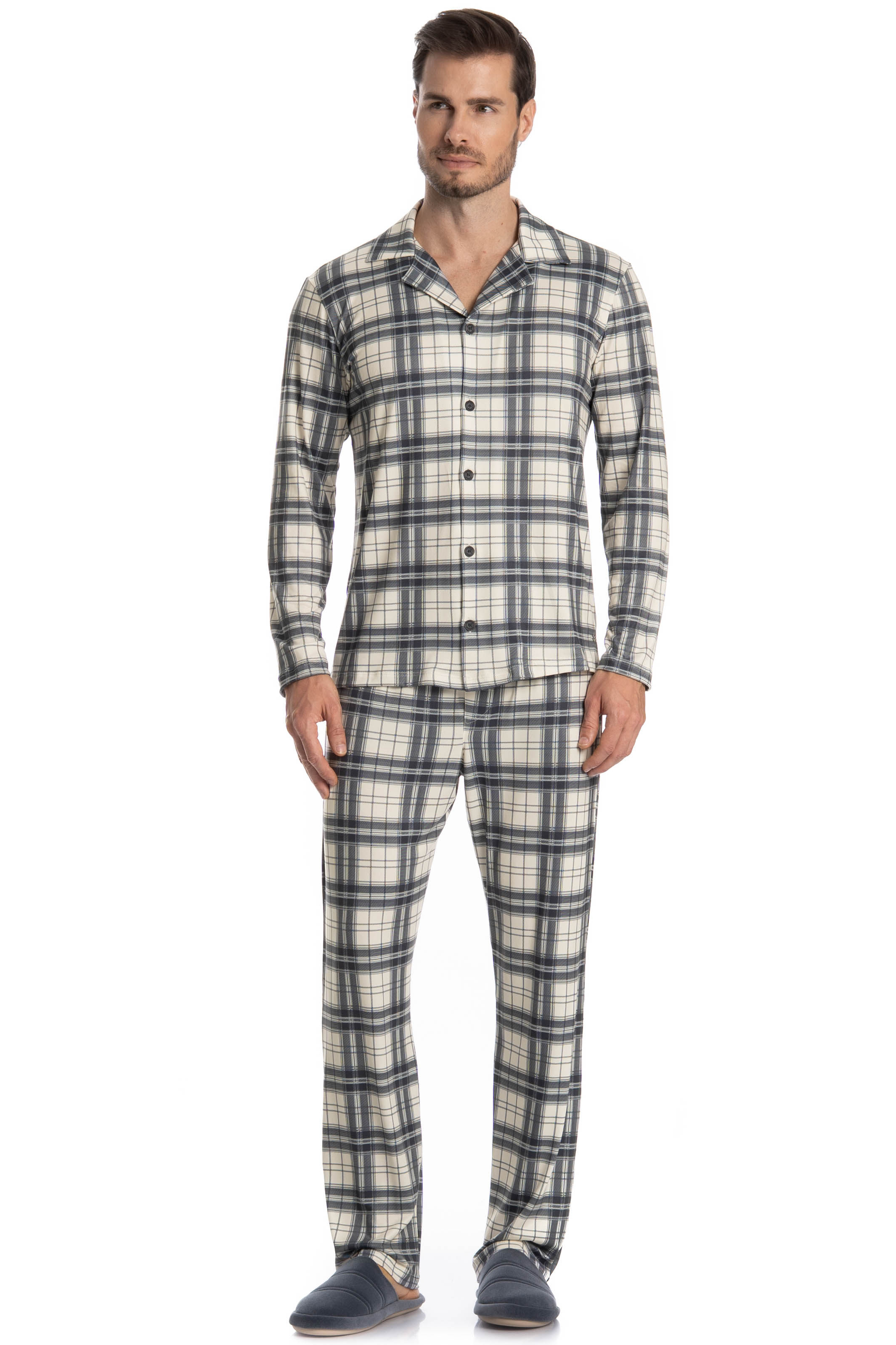 Pijama Longo Americano Vicente Cinza - Imagem 1