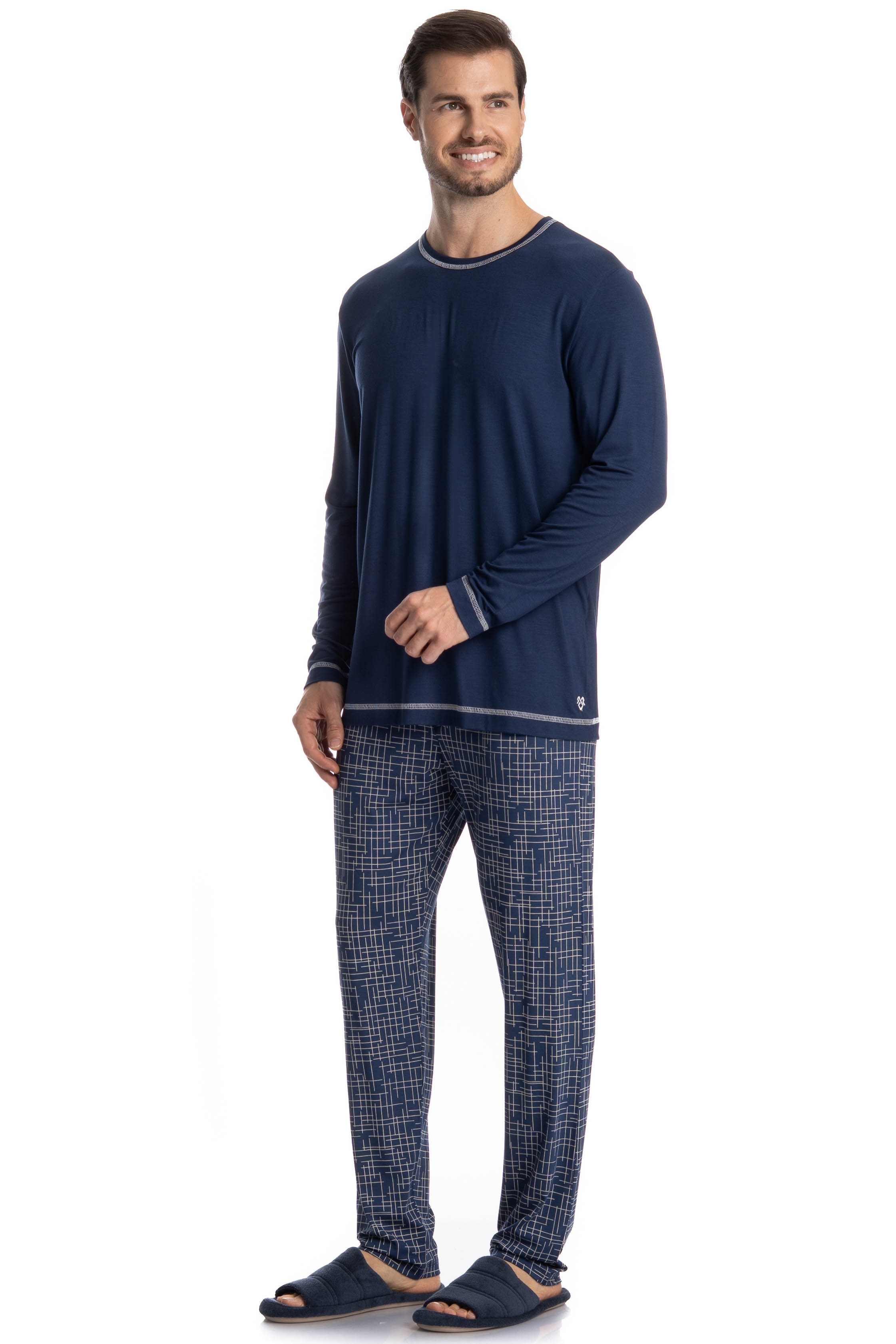 Pijama Masculino Longo Luigi Azul-marinho - Imagem 1