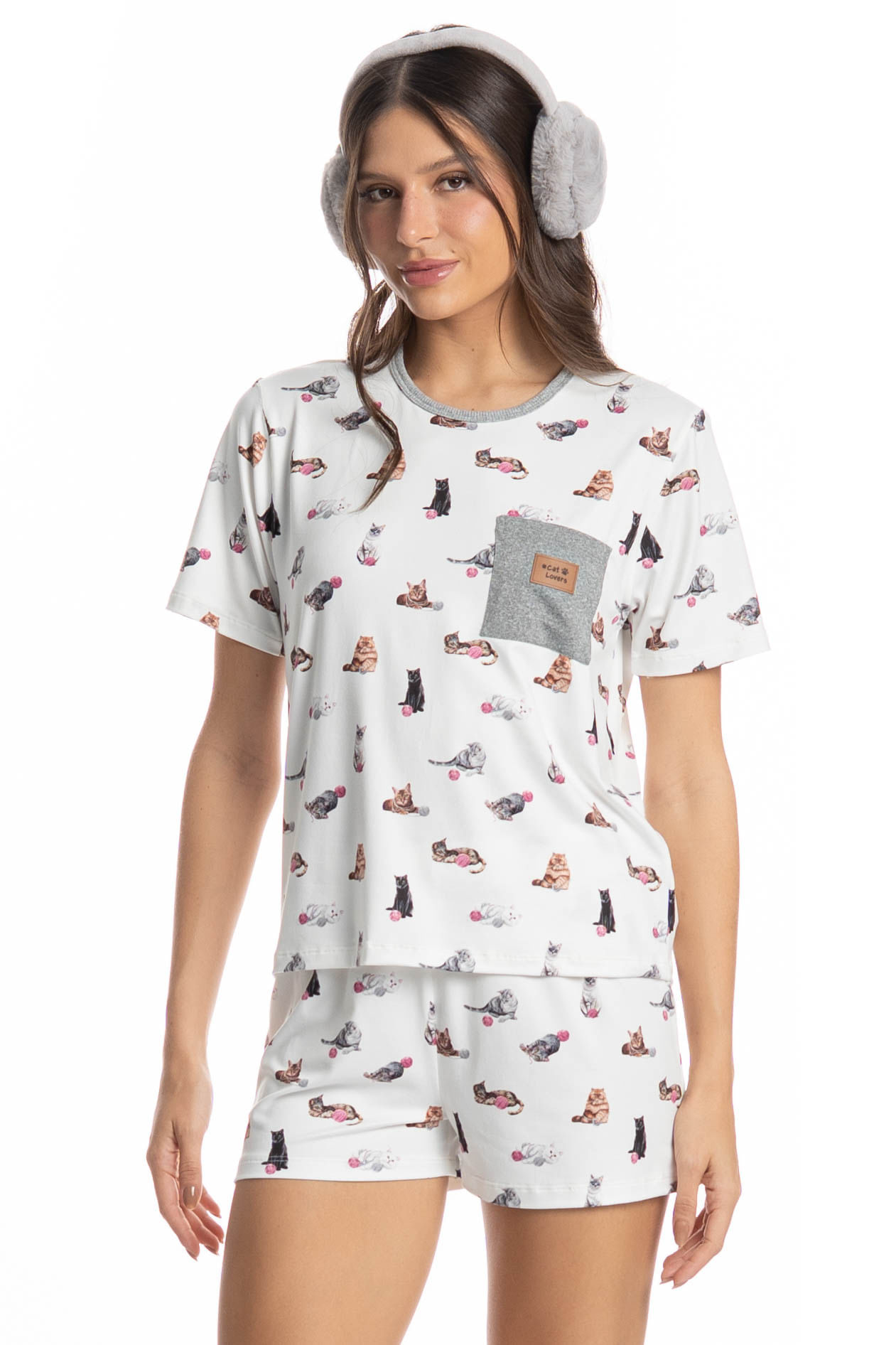 Pijama Curto Cats Branco - Imagem 1