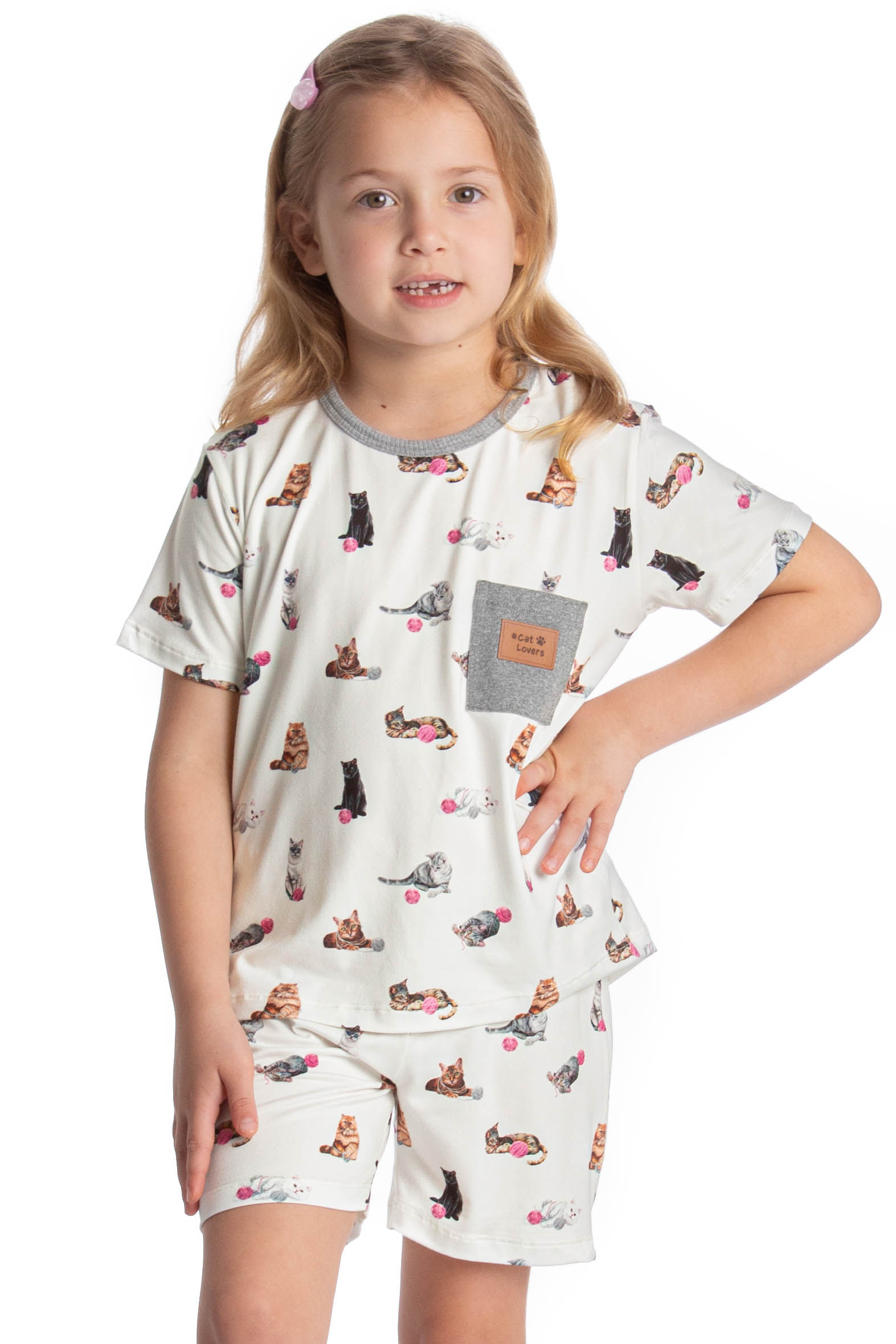 Pijama Curto Infantil Cats Branco - Imagem 1