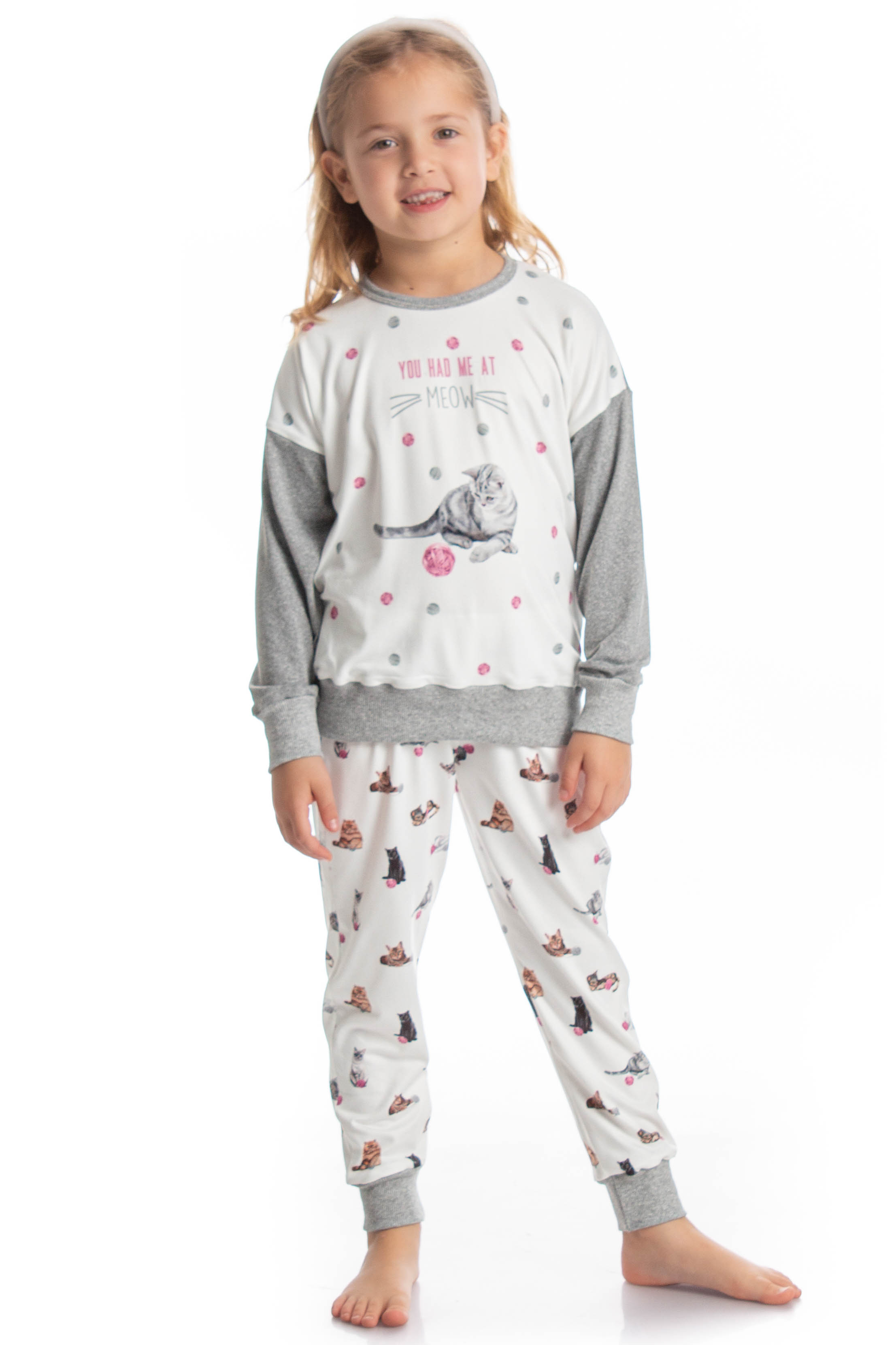 Pijama Infantil Longo Cats Branco - Imagem 1
