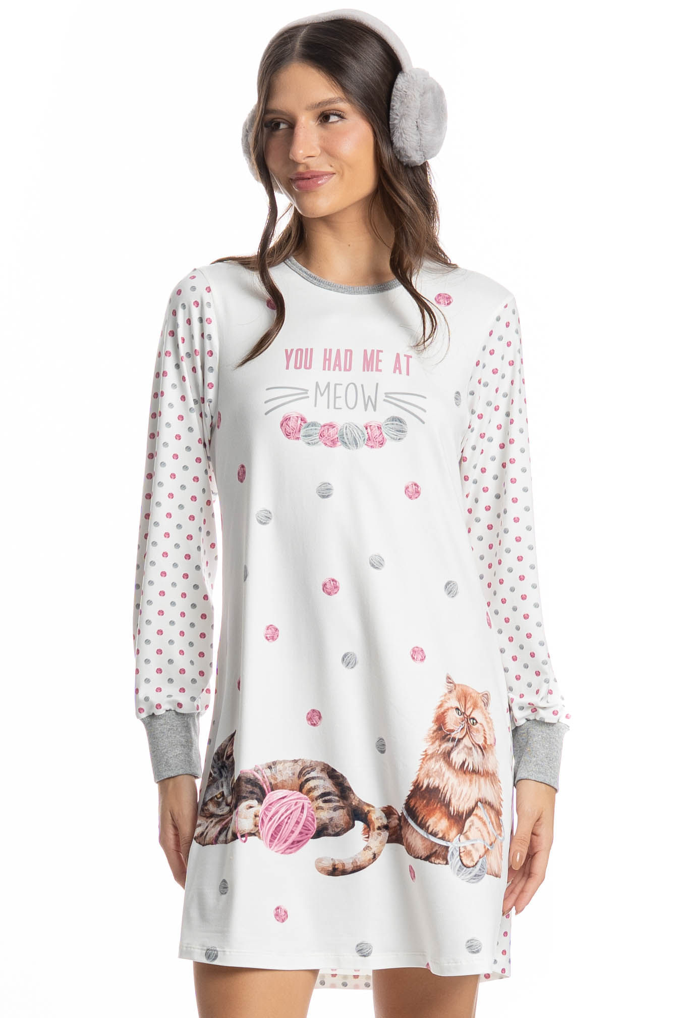 Camisão Manga Longa Cats Branco - Imagem 1