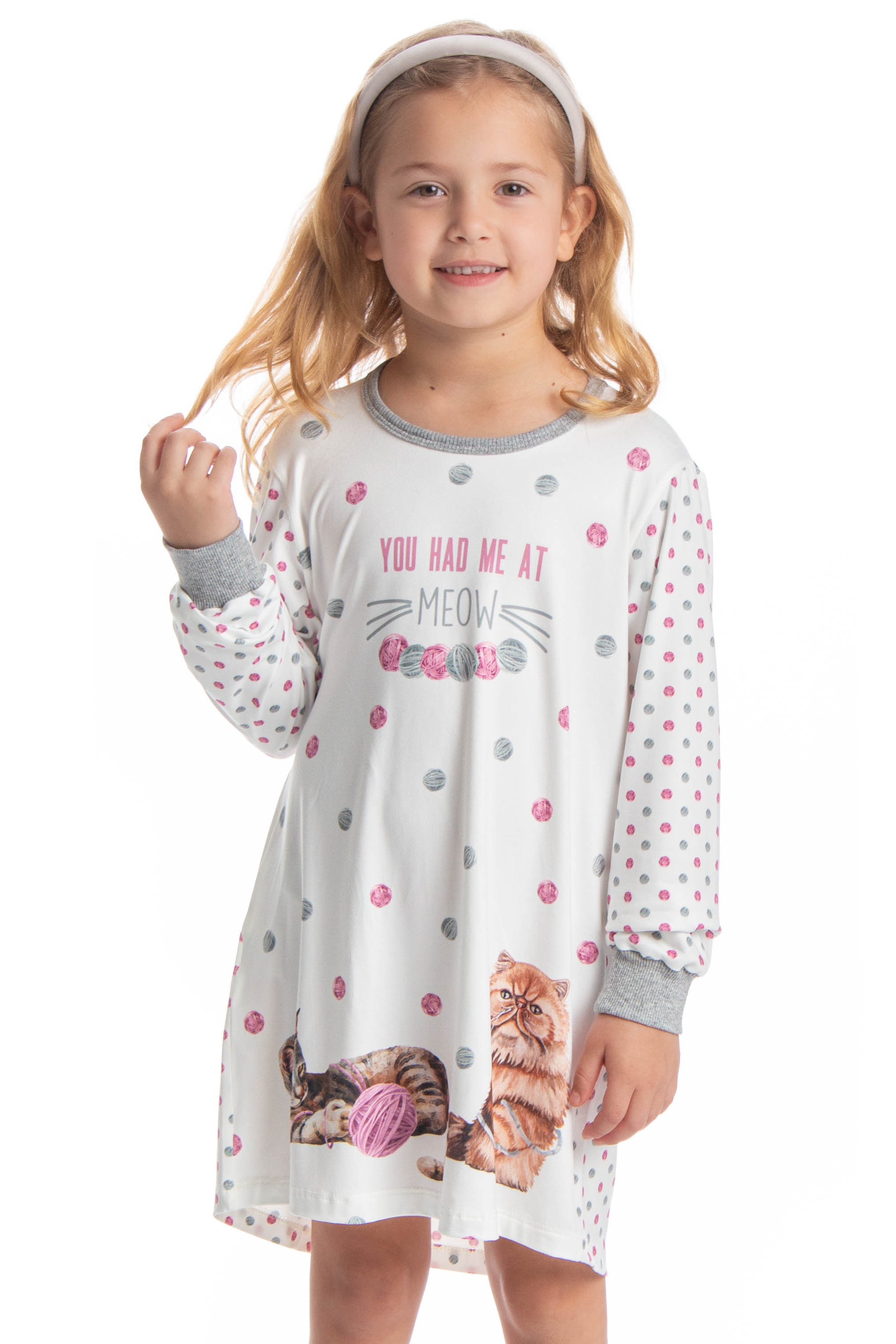 Camisão Infantil Manga Longa Cats Branco - Imagem 1