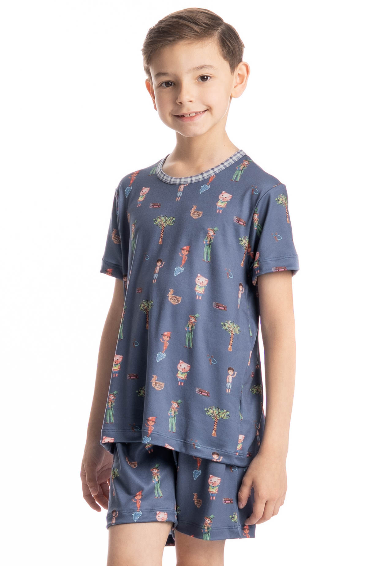 Pijama Masculino Infantil Curto Sítio Do Picapau Amarelo Azul-2 - Imagem 1