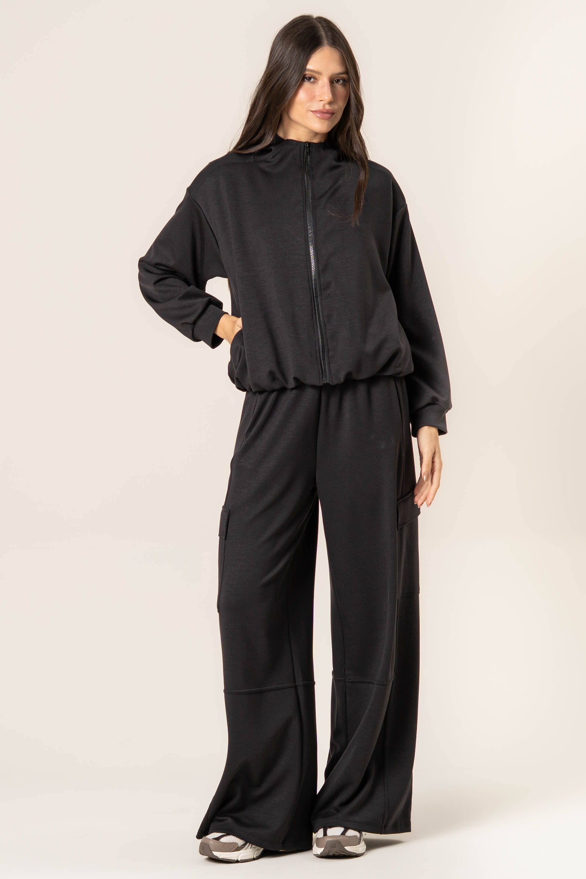 Calça Feminina Cargo Modal Duo Boxy Preto - Imagem 1