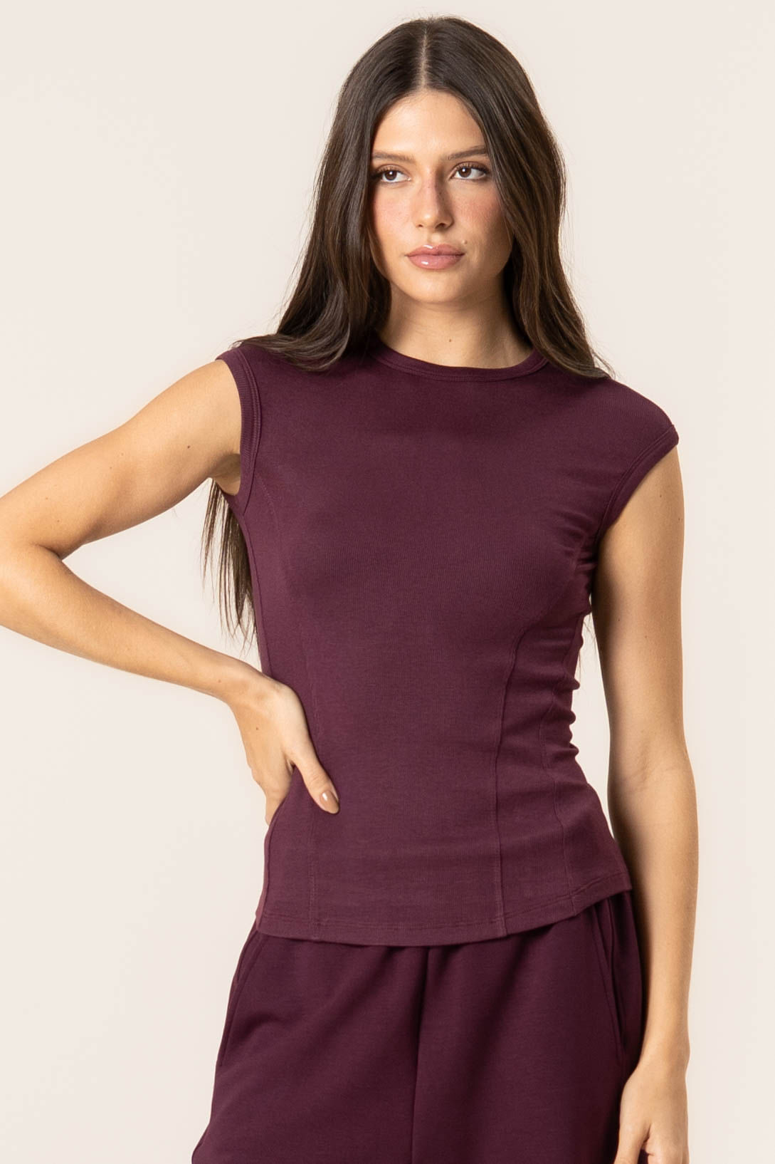 Blusa Canelada Modal Mini Manga Iconic Vermelho - Imagem 1