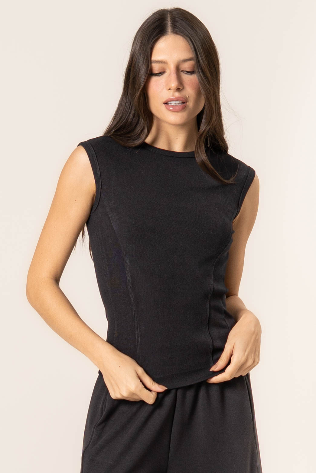 Blusa Canelada Mini Manga Boxy Preto - Imagem 1