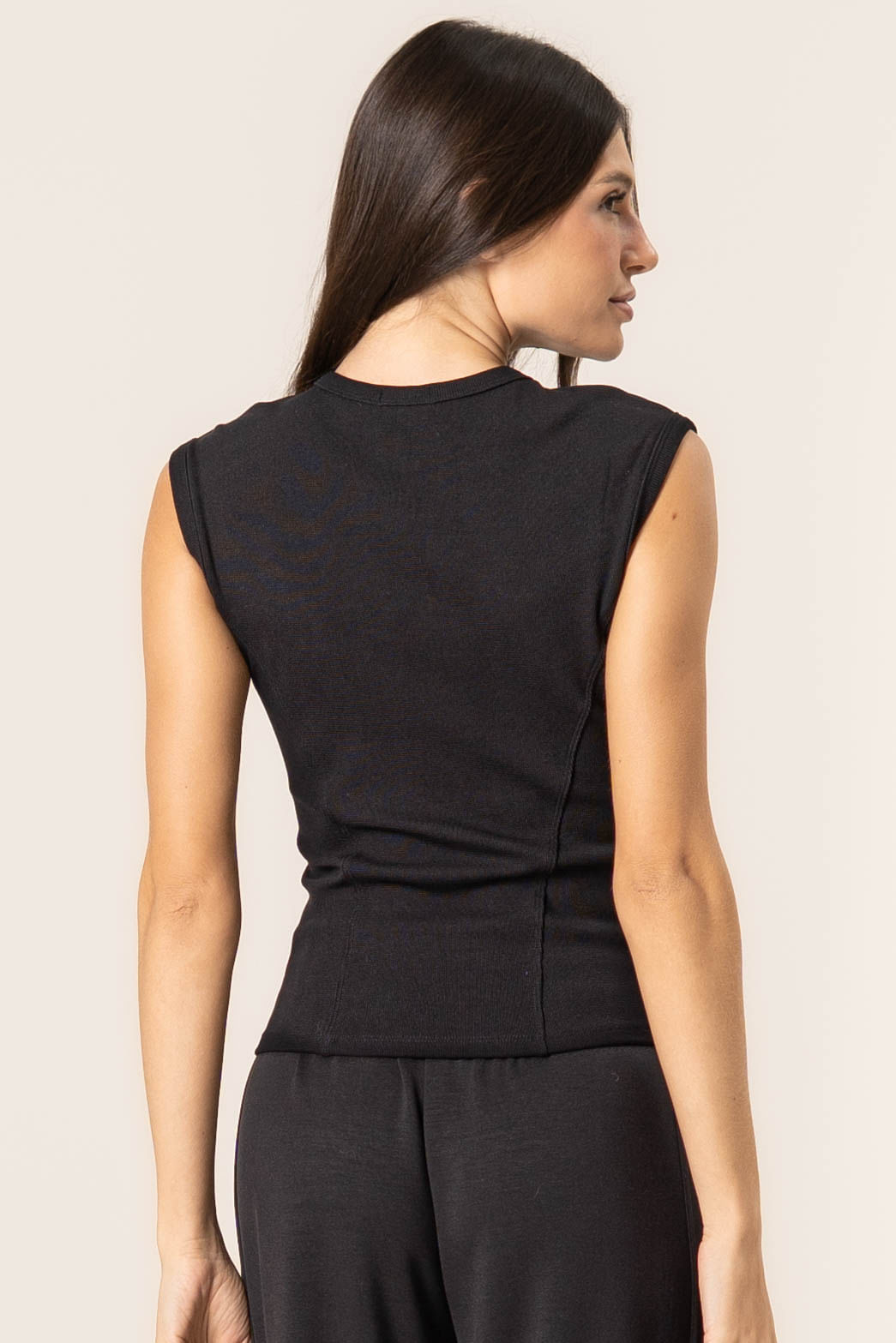 Blusa Canelada Mini Manga Boxy Preto - Imagem 2