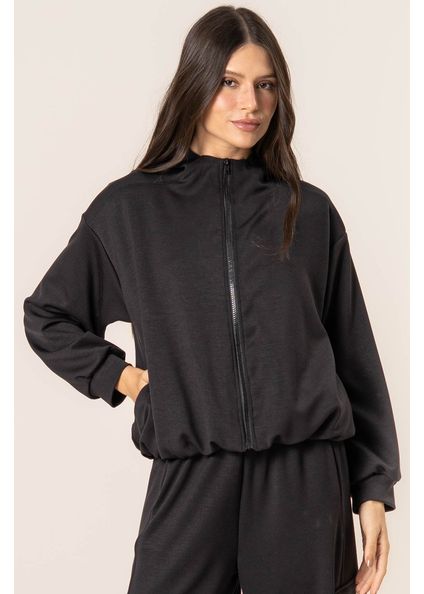 Jaqueta Com Capuz Duo Modal Boxy Preto - Imagem 1