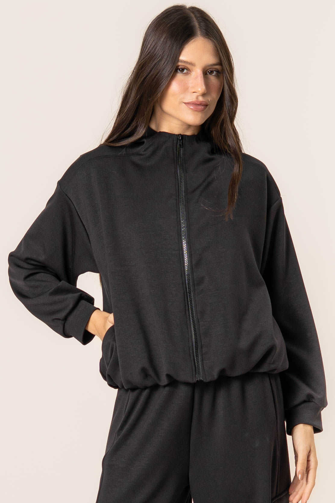Jaqueta Com Capuz Duo Modal Boxy Preto - Imagem 1