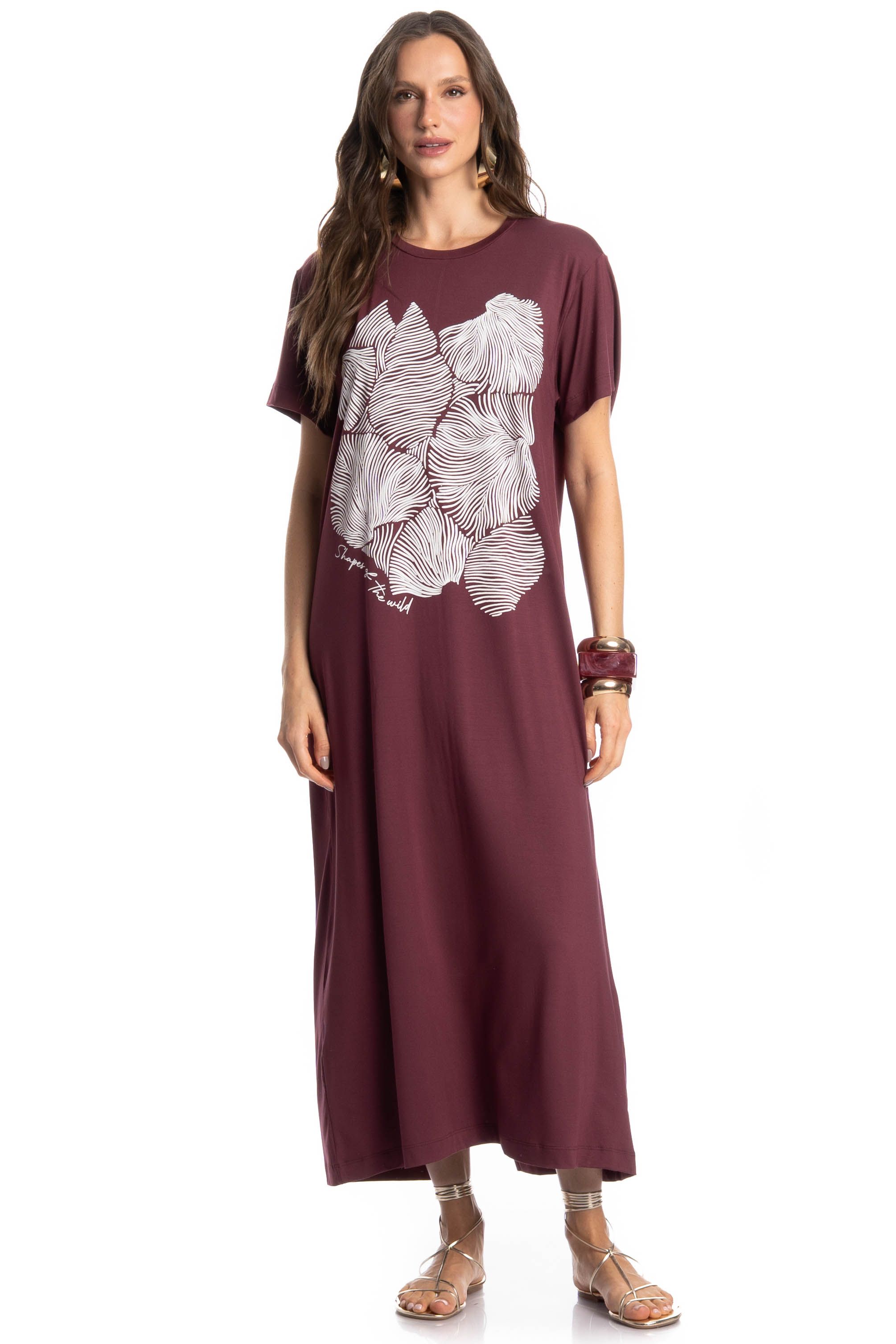 Vestido Com Manga Merlot Vinho - Imagem 1