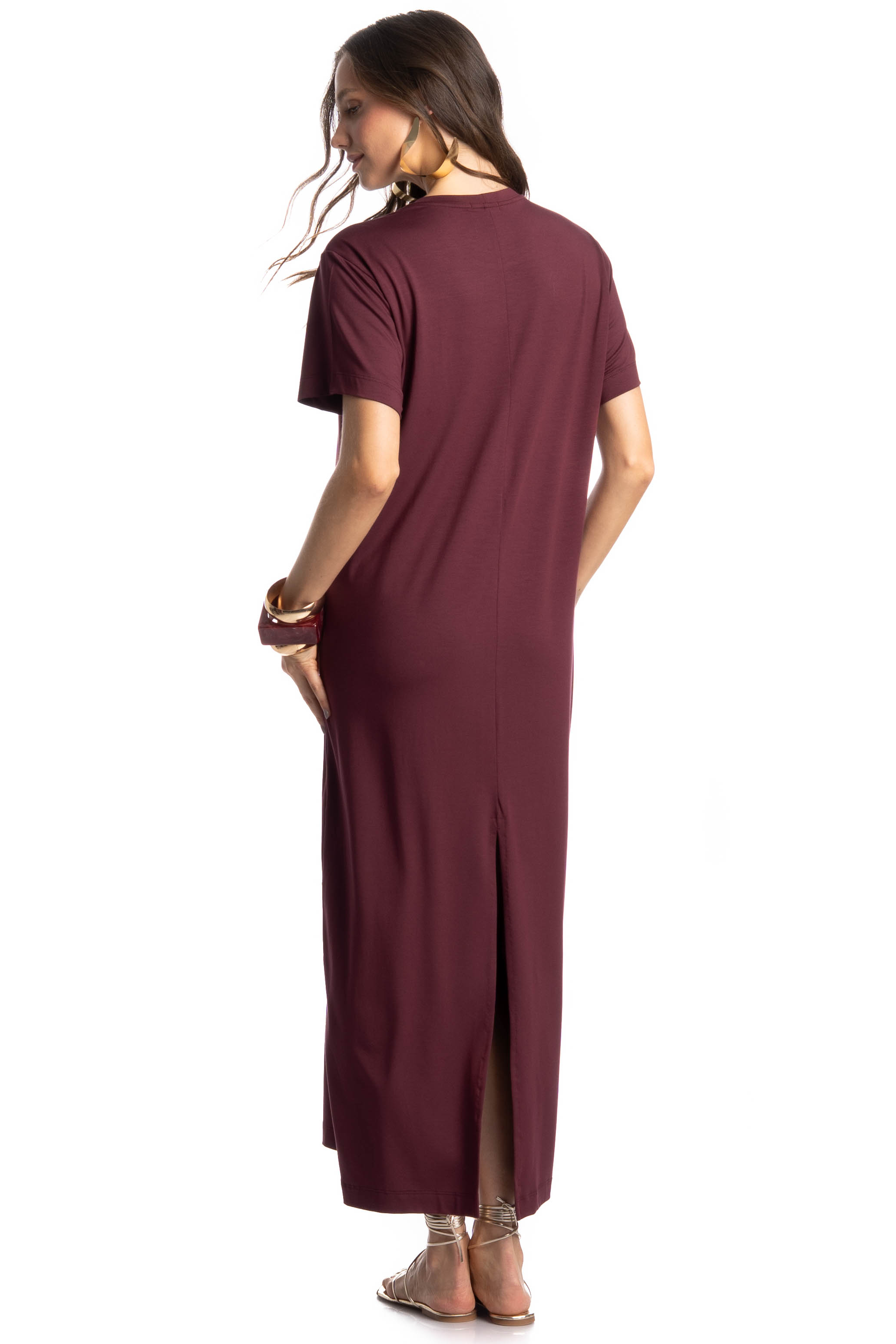 Vestido Com Manga Merlot Vinho - Imagem 2