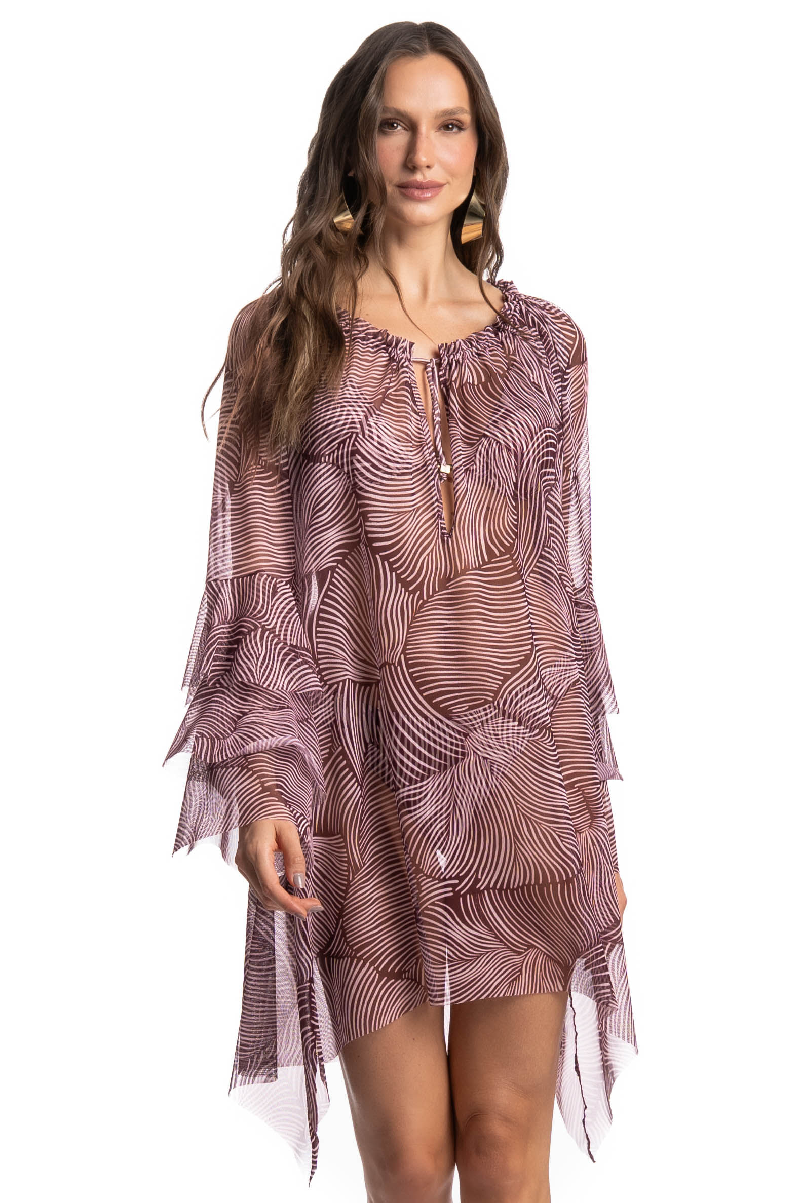 Vestido De Tule Com Babados Merlot Vinho - Imagem 1