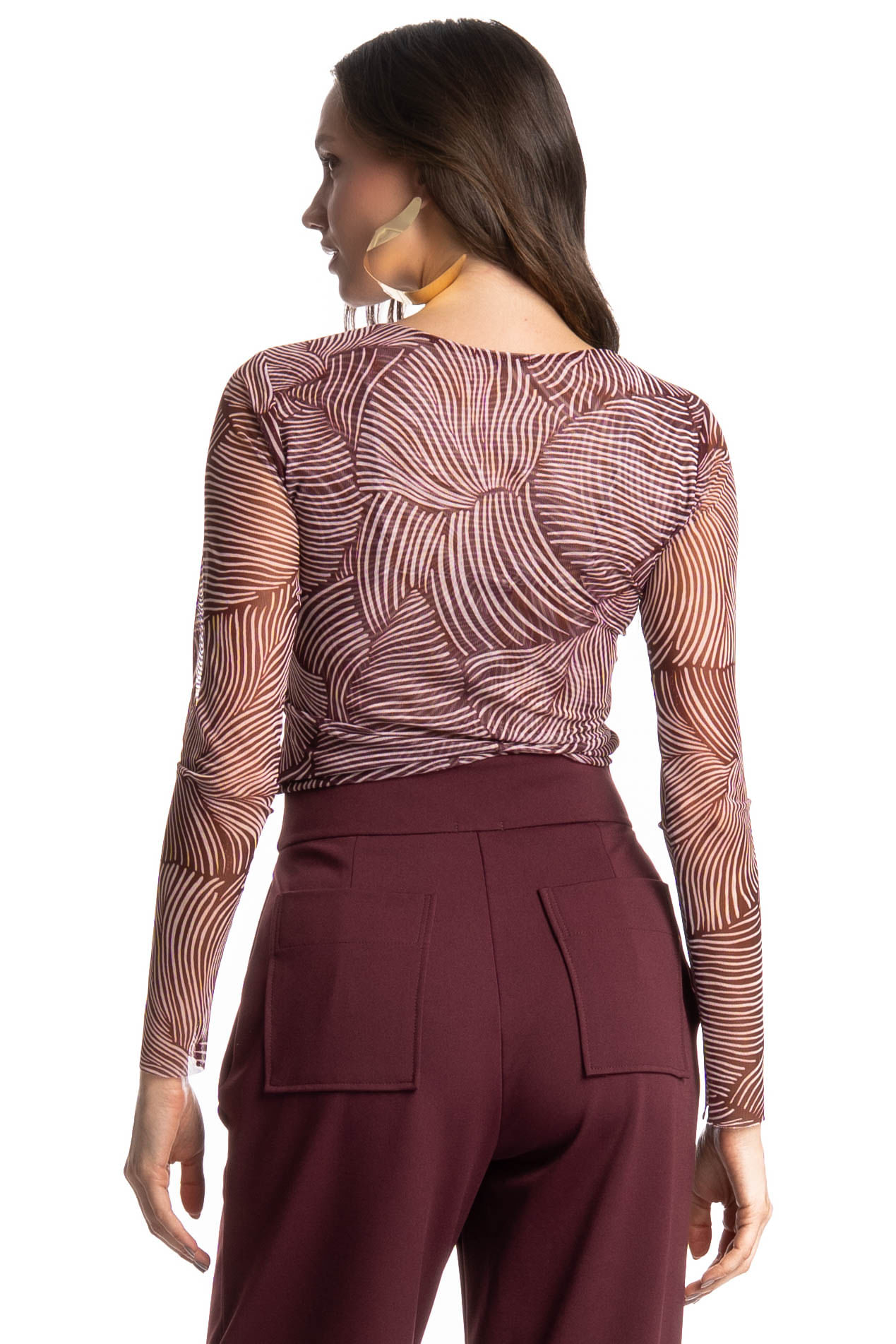 Blusa Manga Longa De Tule Merlot Vinho - Imagem 2