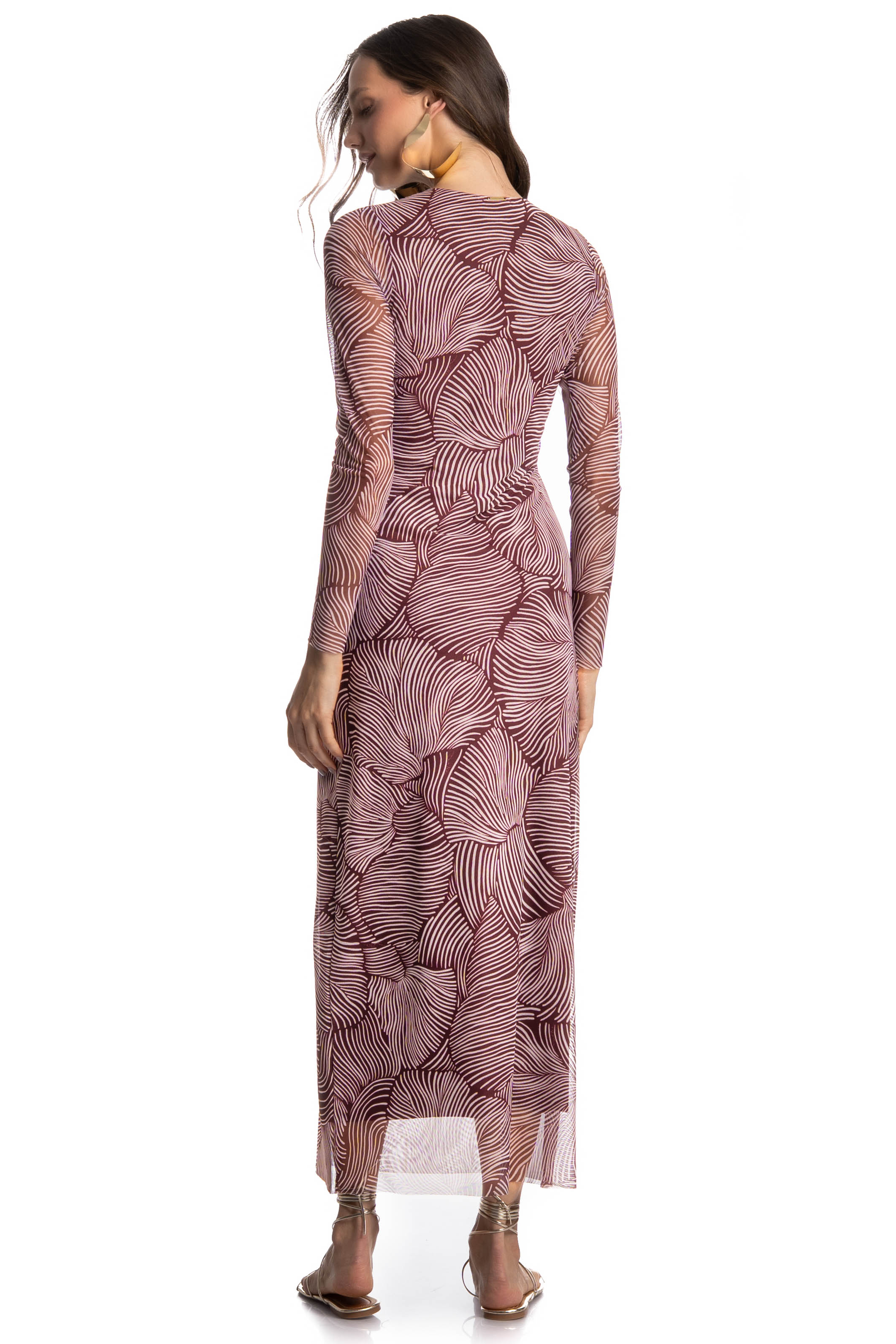 Vestido Manga Longa De Tule Merlot Vinho - Imagem 2