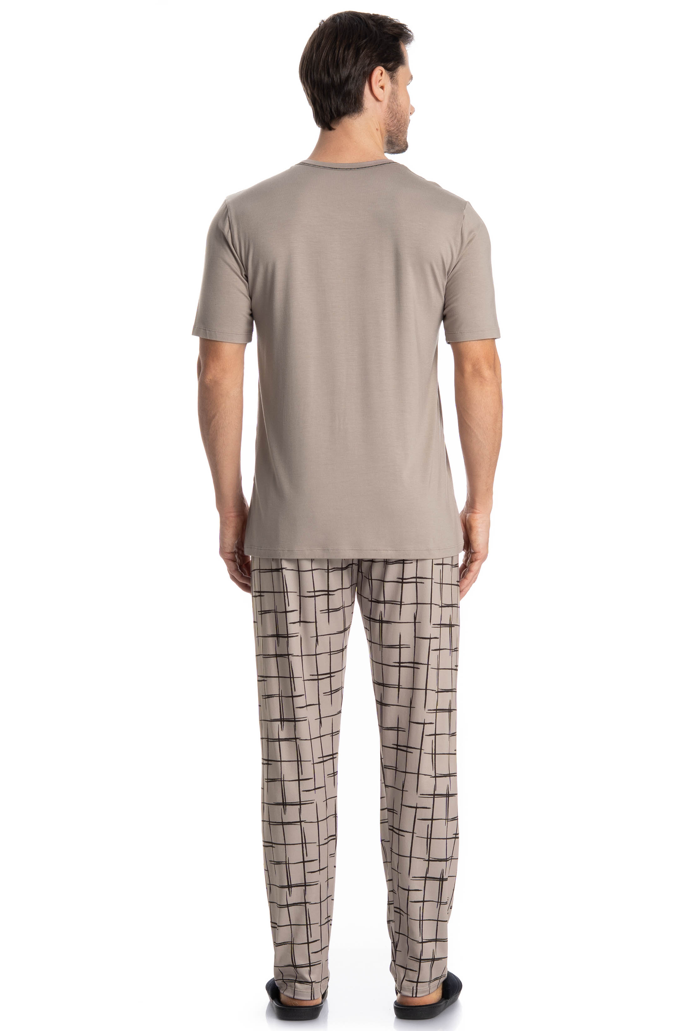 Pijama Longo Manga Curta Felipe Bege - Imagem 2