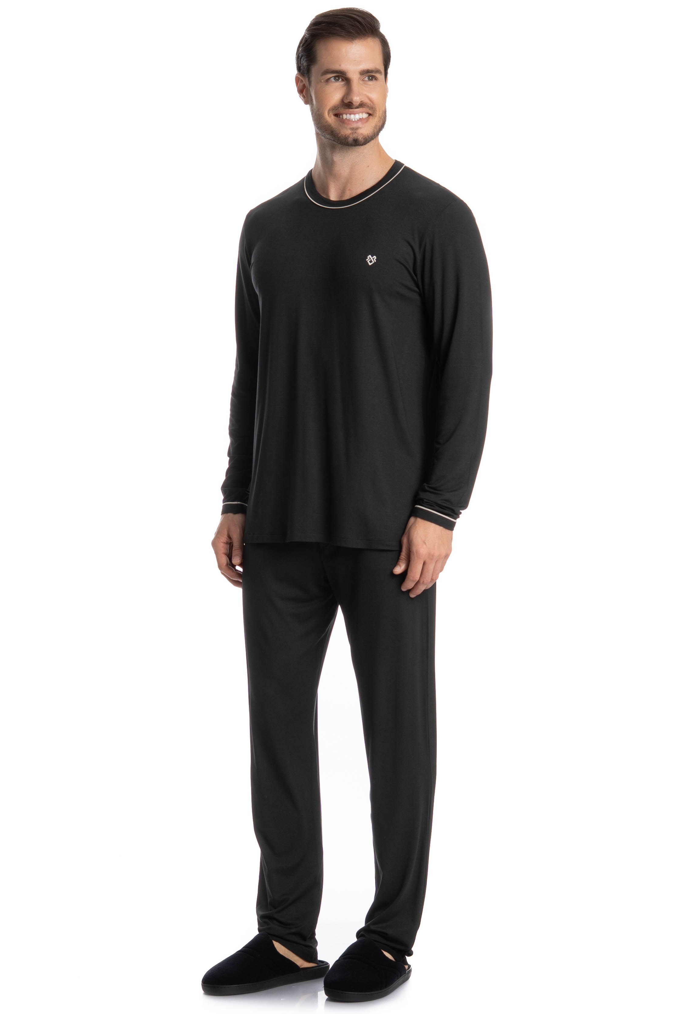 Pijama Masculino Longo Carlos Preto - Imagem 1