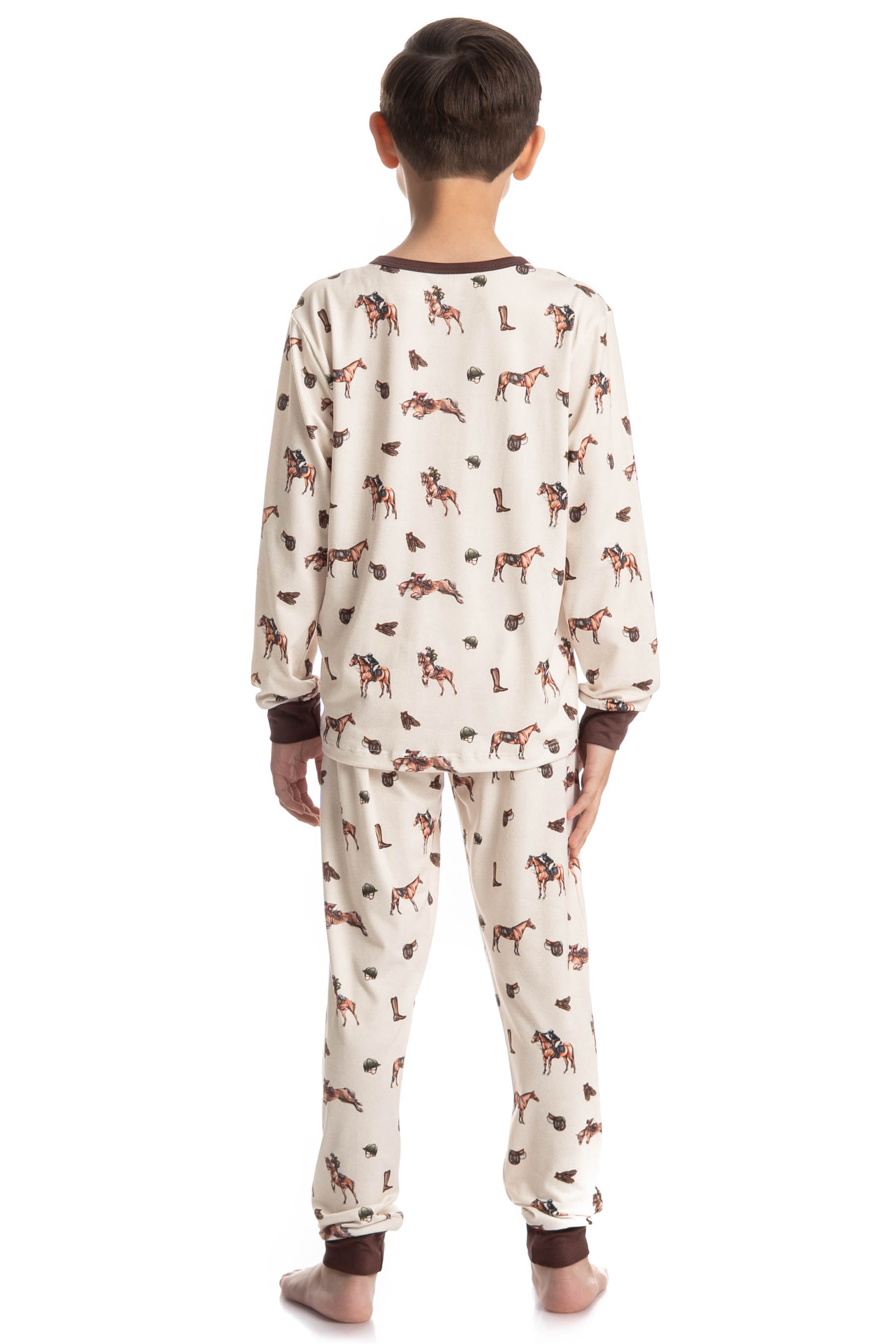 Pijama Longo Infantil Unissex Hipismo Bege - Imagem 2