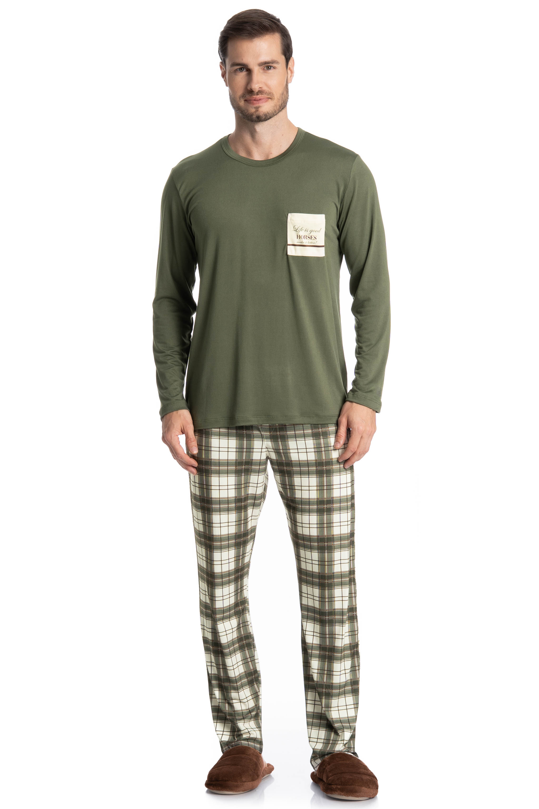 Pijama Masculino Longo Chess Verde - Imagem 1