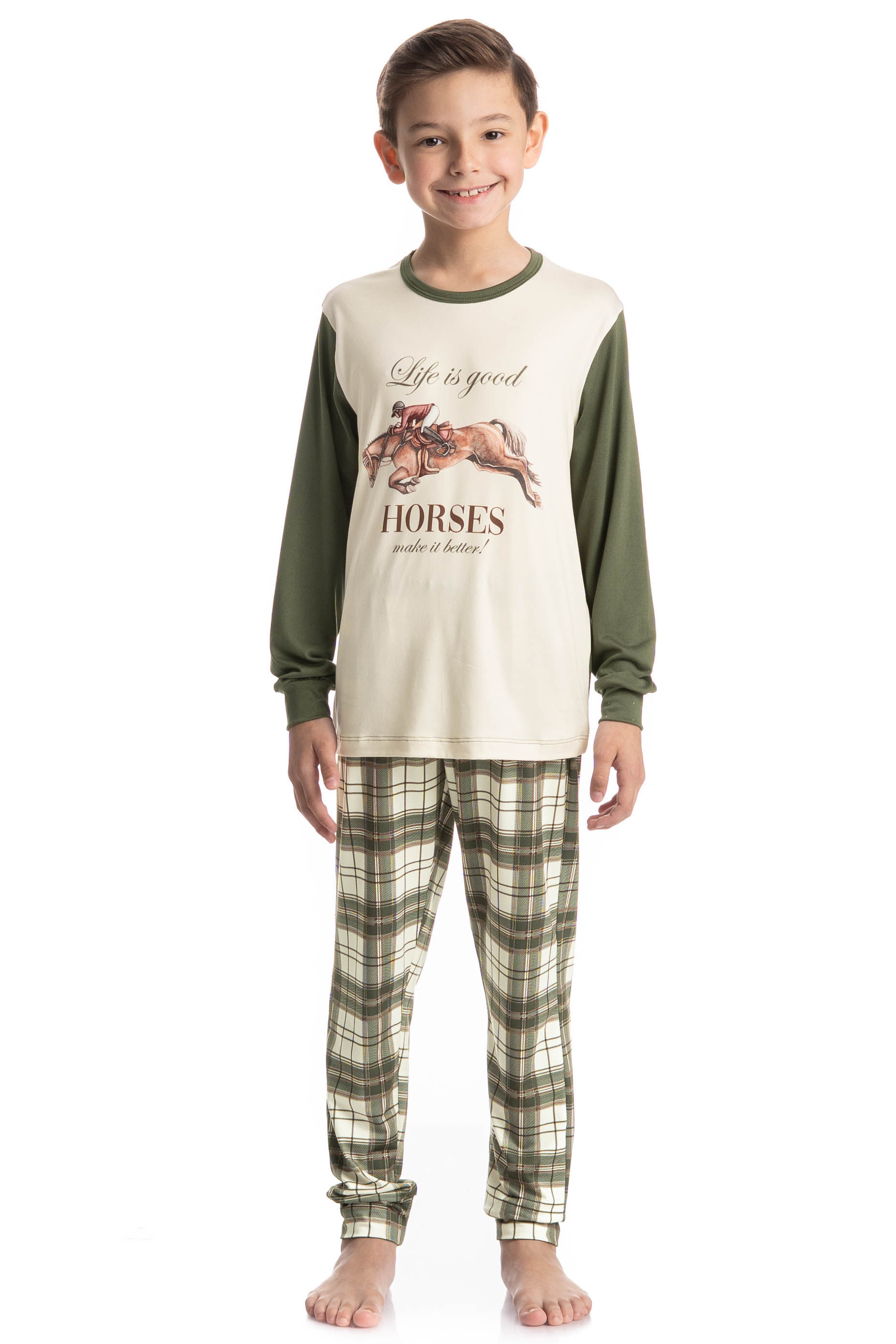 Pijama Infantil Longo Unissex Chess Verde - Imagem 1