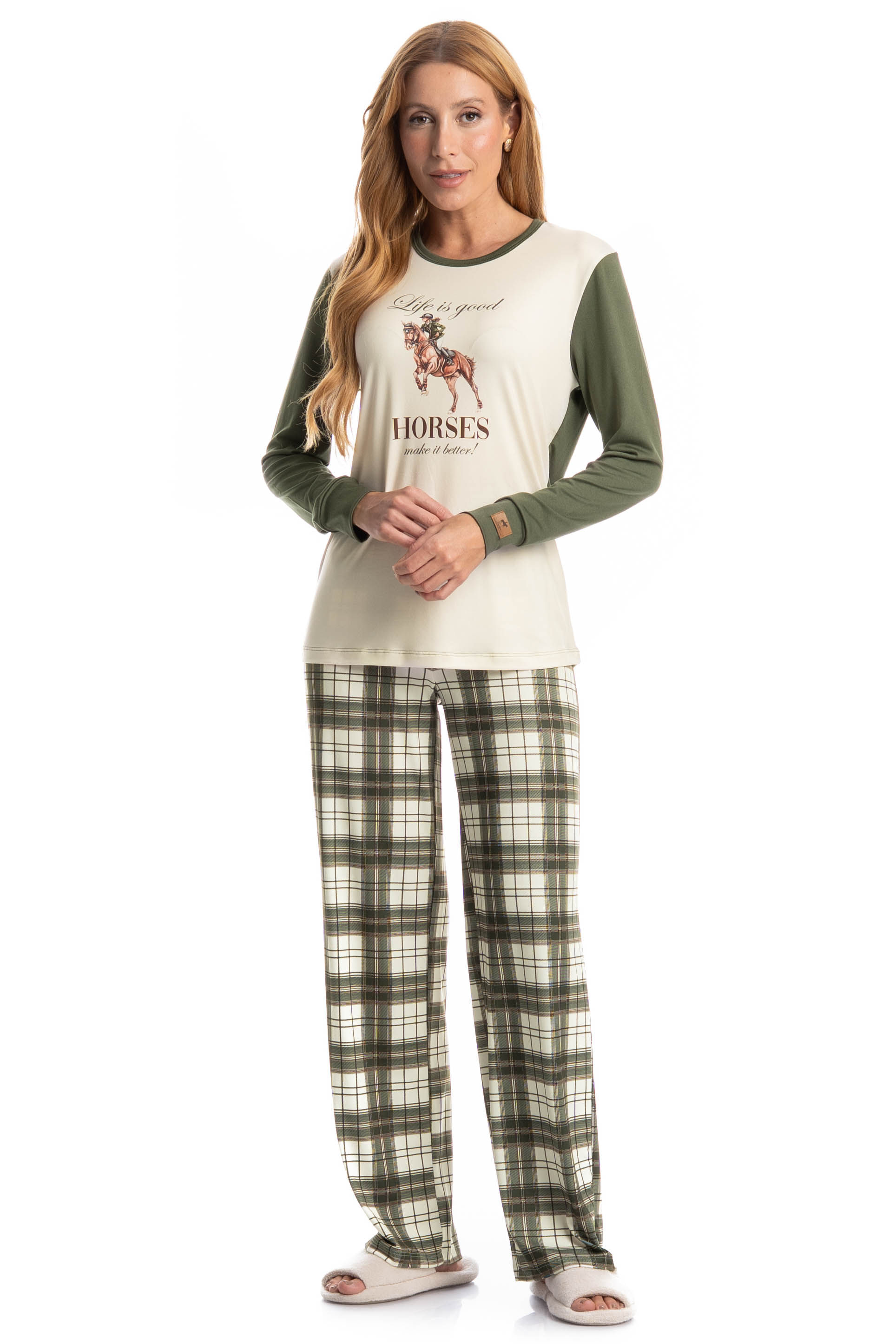 Pijama Feminino Longo Chess Verde - Imagem 1