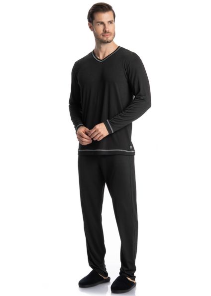 Pijama Masculino Longo Thomas Preto - Imagem 1