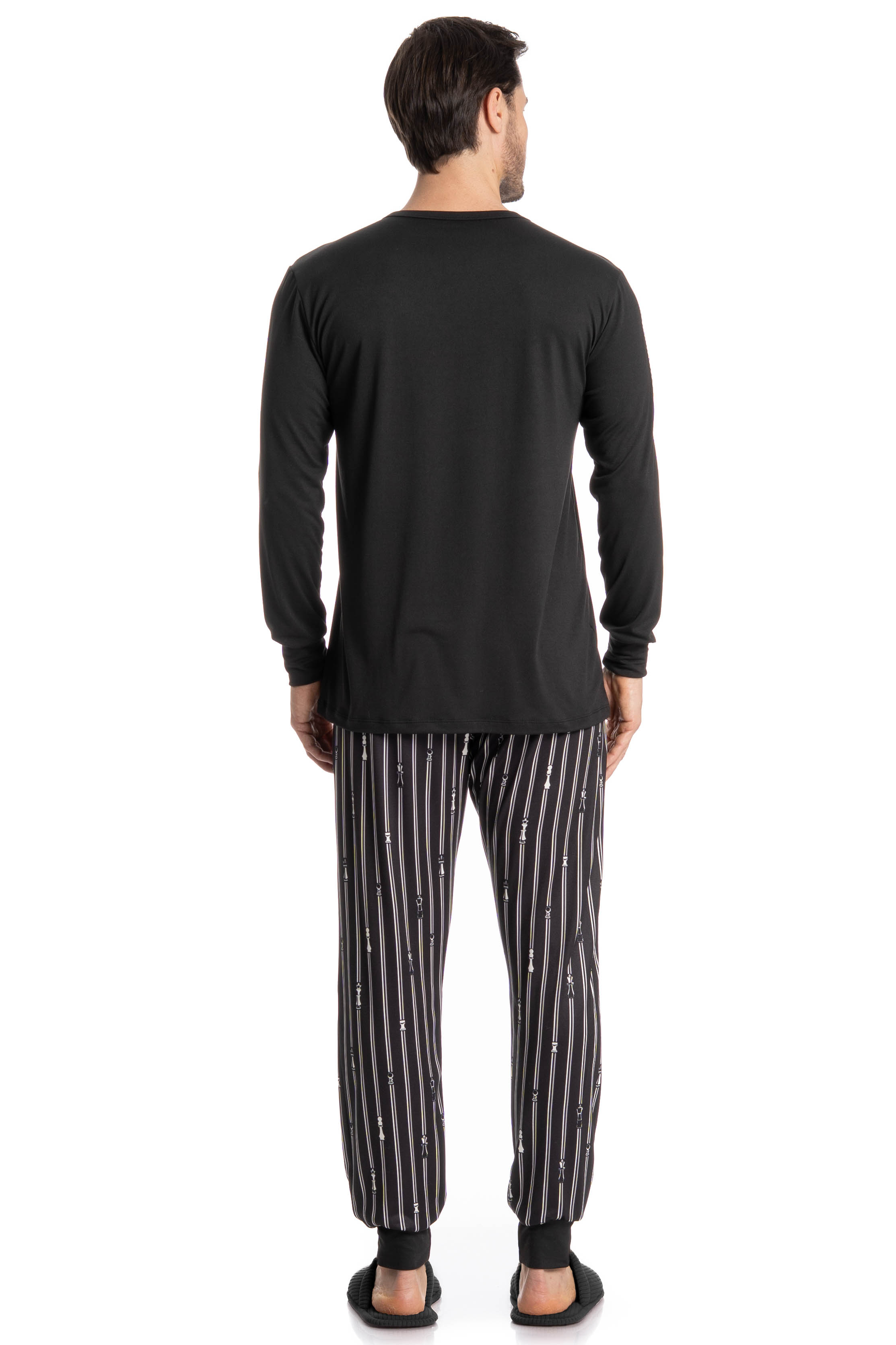 Pijama Longo Masculino Xadrez Preto - Imagem 2