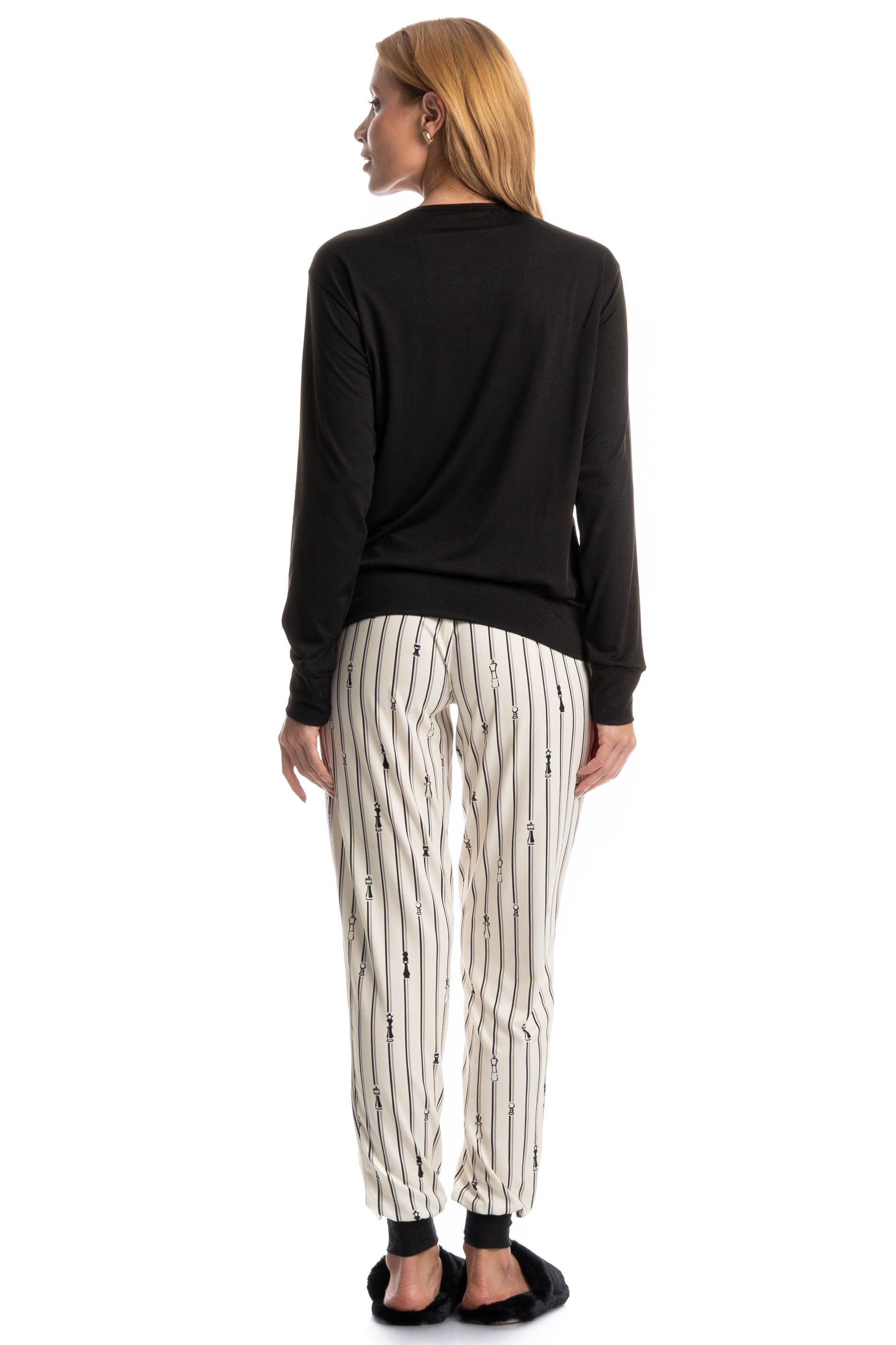 Pijama Feminino Longo Xadrez Preto - Imagem 2