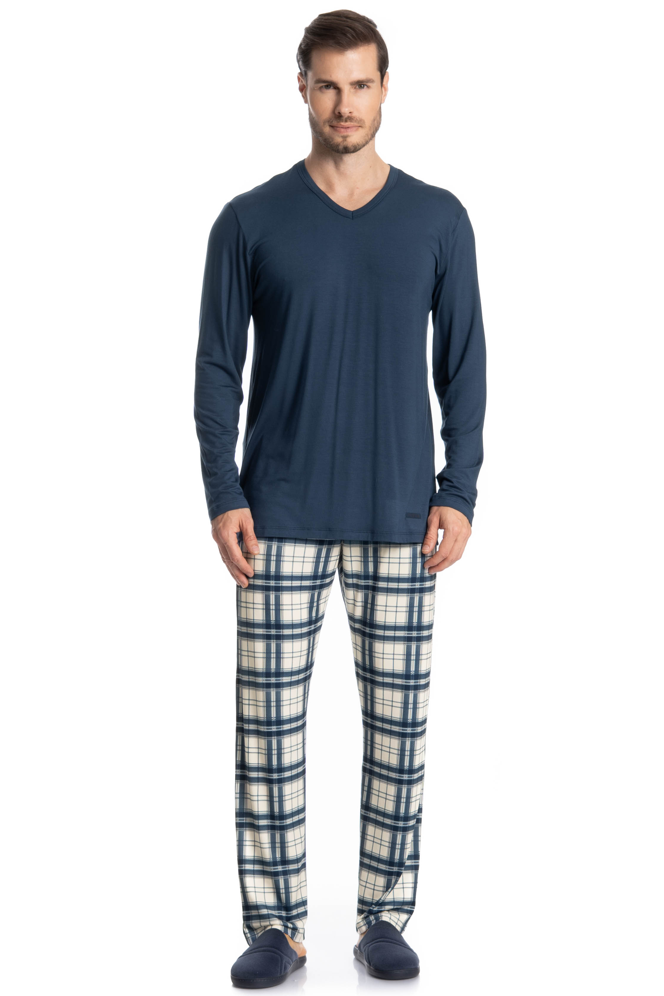 Pijama Masculino Longo Alessandro Azul-marinho - Imagem 1