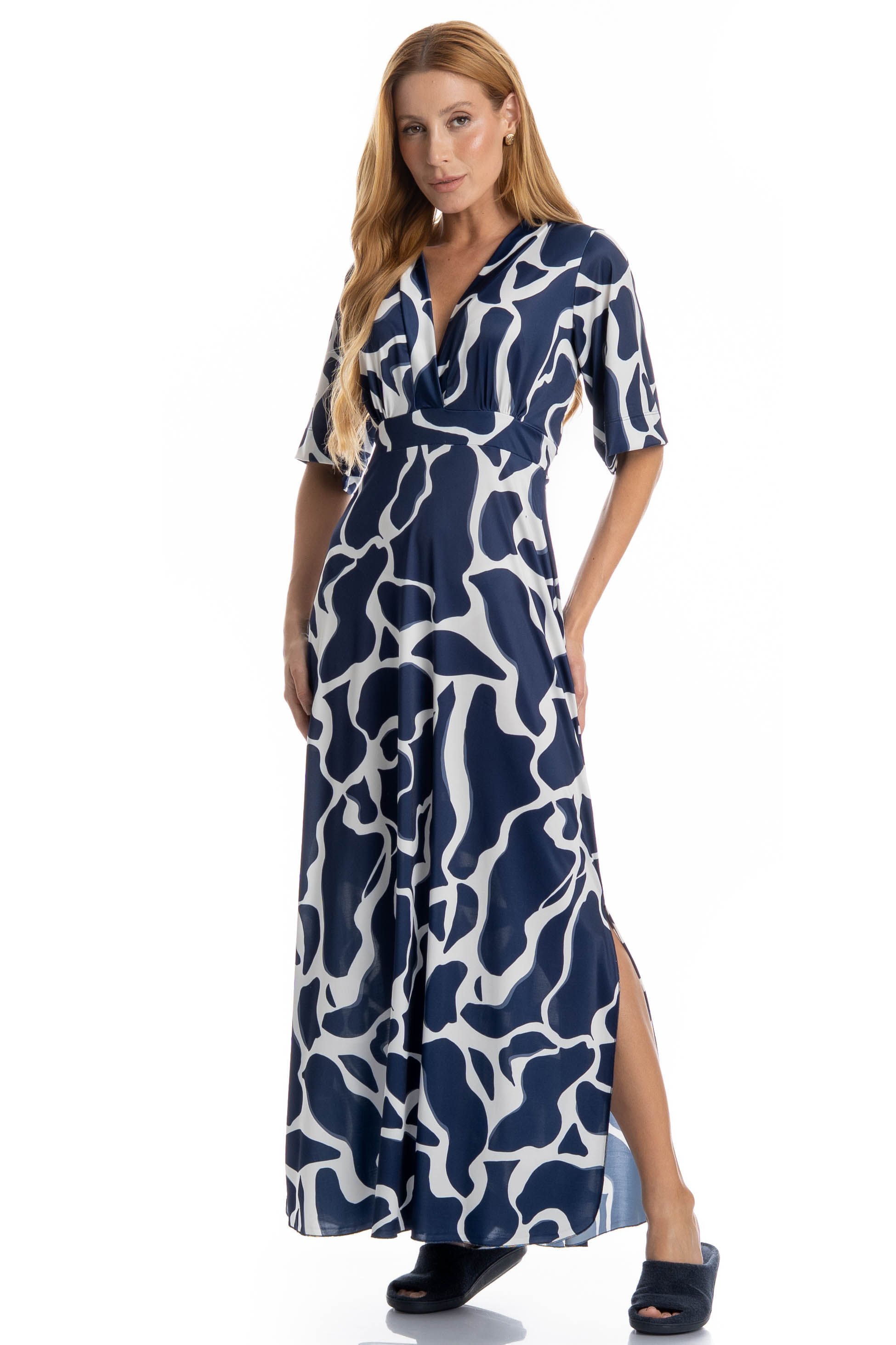 Kaftan Feminino Longo Teresa Azul-marinho - Imagem 1