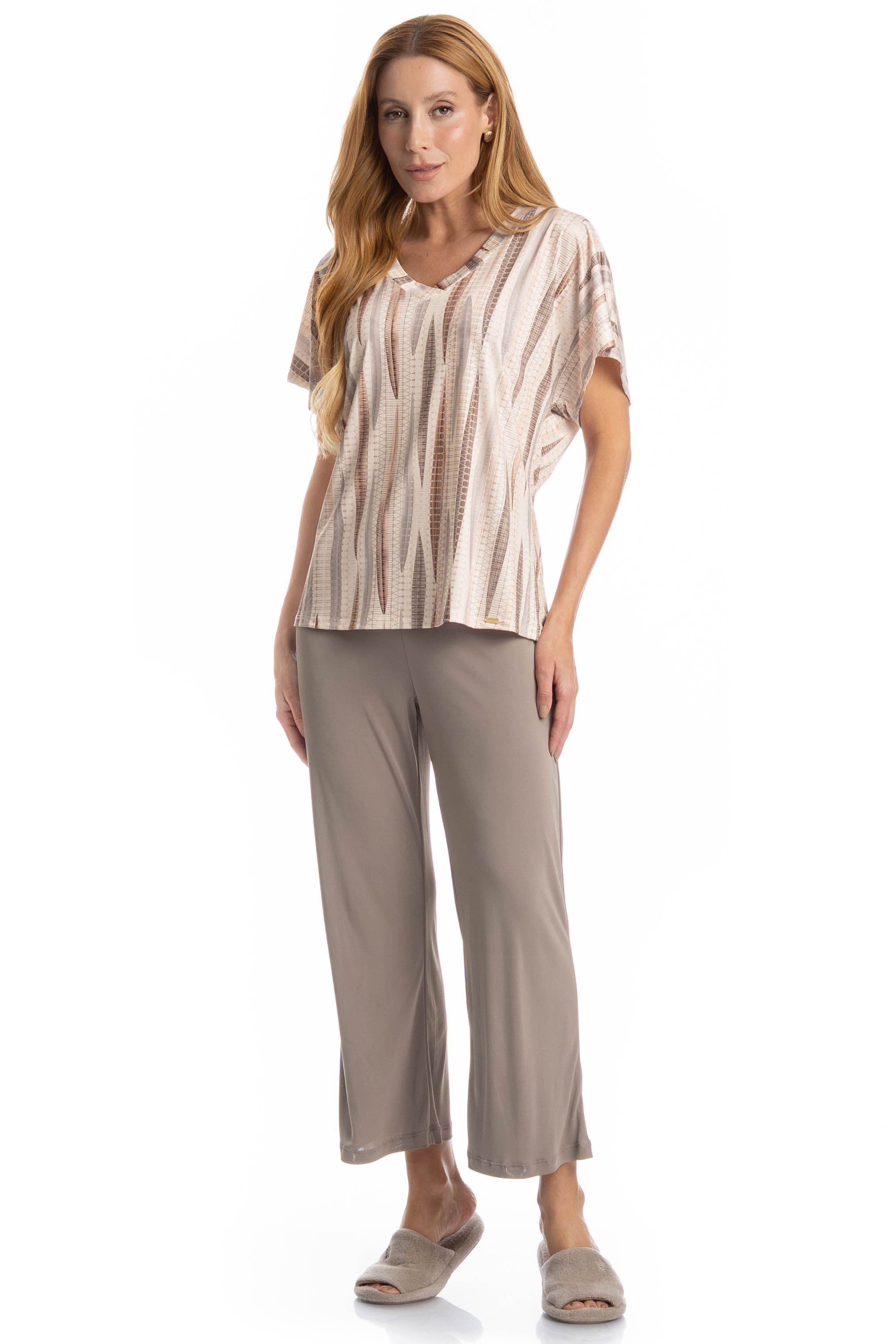 Pijama Feminino Capri Gisele Bege - Imagem 1